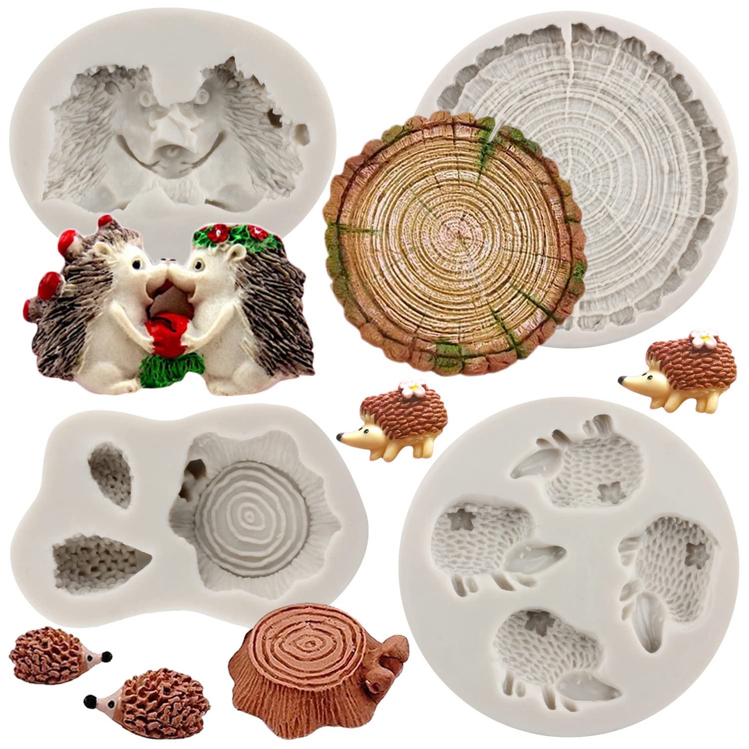 Mypracs Hedgehog Silicone Molds Tree Stump Cake Fondant Mold Wood Bark Chocolate Molds For Sugar Cake Decorating Cupcake Topper