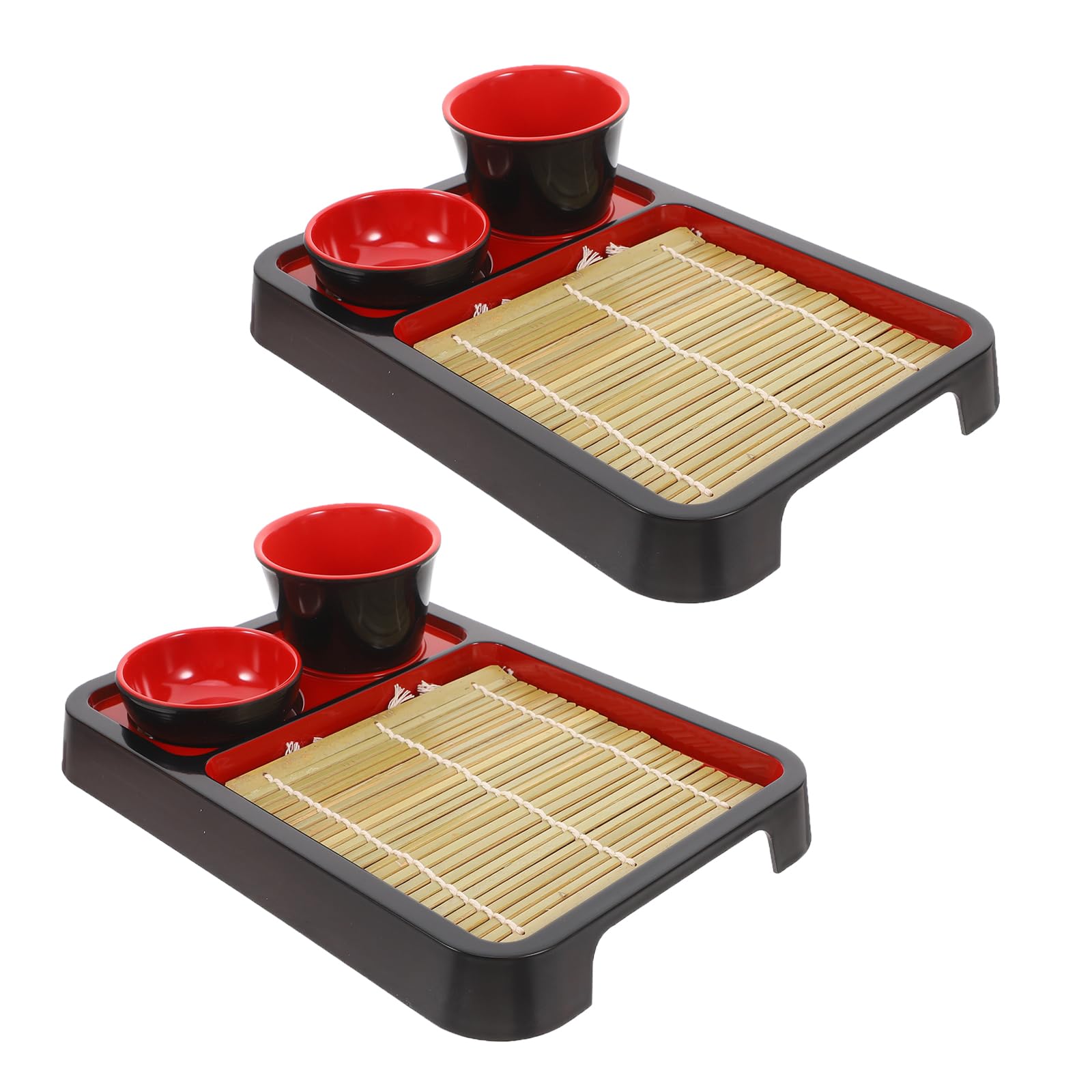 DECHOUS Soba Noodle Plate: 2 Sets Japanese Cold Soba Noodle Bamboo Serving Trays Dish - Sushi Serving Plates for Home Kitchen Re