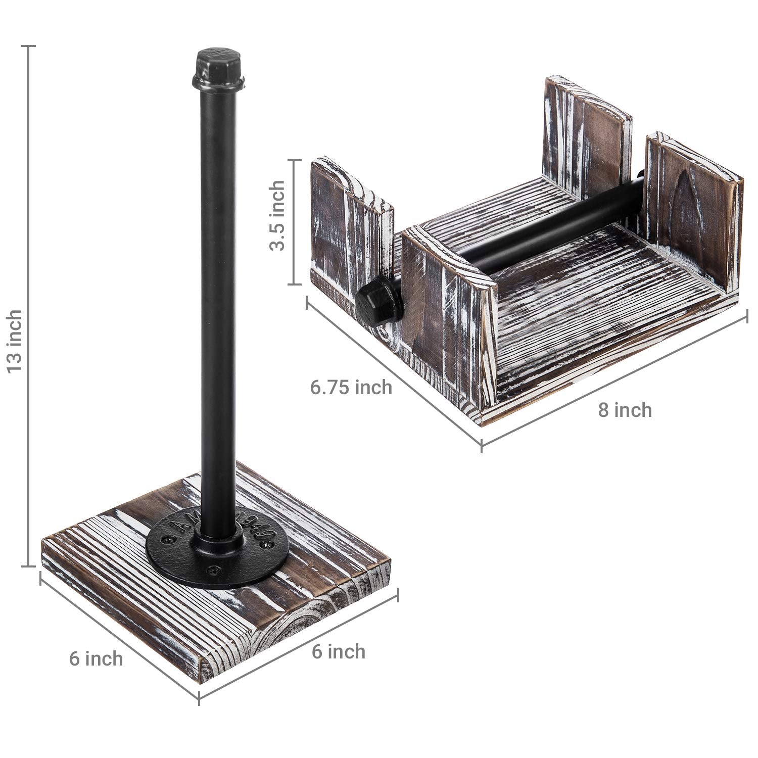 Mygift Torched Wood And Industrial Metal Paper Towel And Napkin Holder Set, Countertop Paper Towel Holder And Flat Napkin Holder