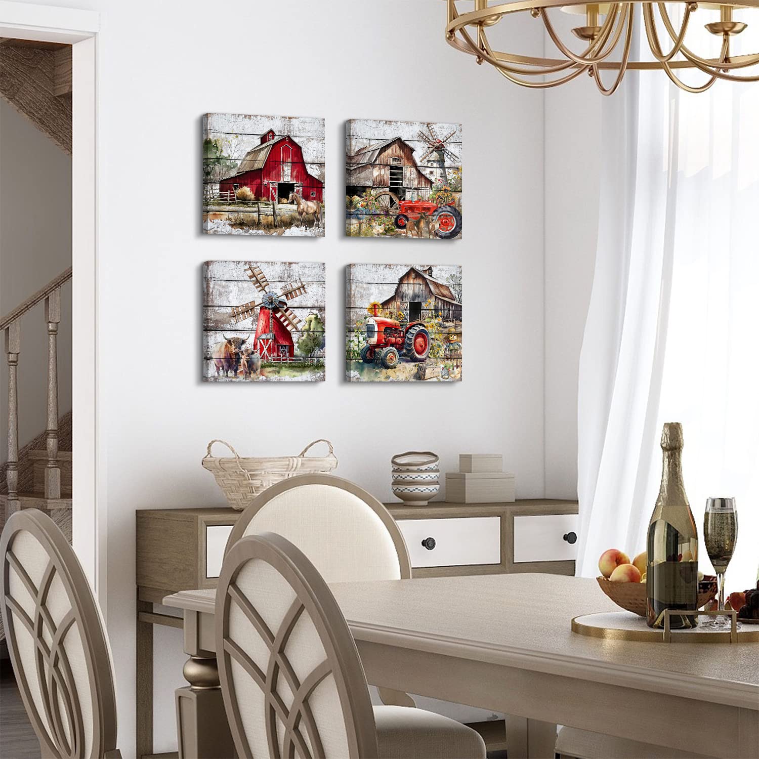 Rustic Farmhouse Wall Art Red Barn Pictures Country Kitchen Decor Abstract Farm Animals Cow Canvas Prints Windmills Truck Painti