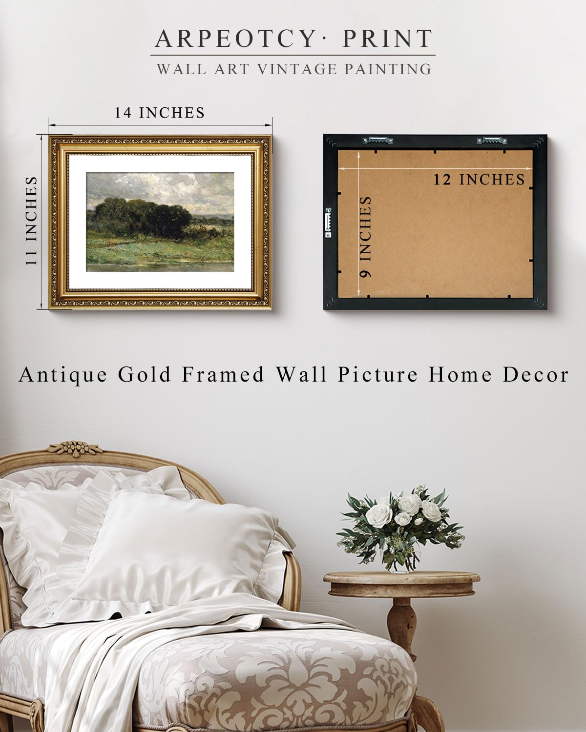 Arpeotcy Vintage Gold Framed Wall Art, 11X14 Inch Swale Land Scenery Retro Paintings, Canvas Prints Artwork With Antique Frame,