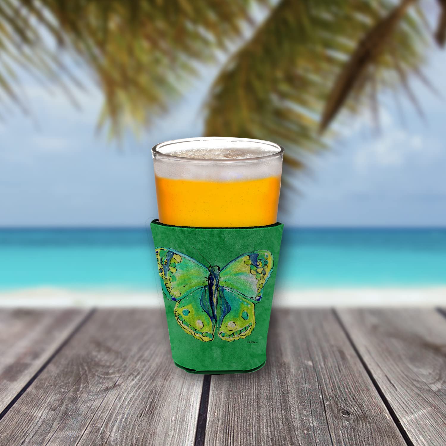 Butterfly Green on Green Red Solo Cup Beverage Insulator Hugger