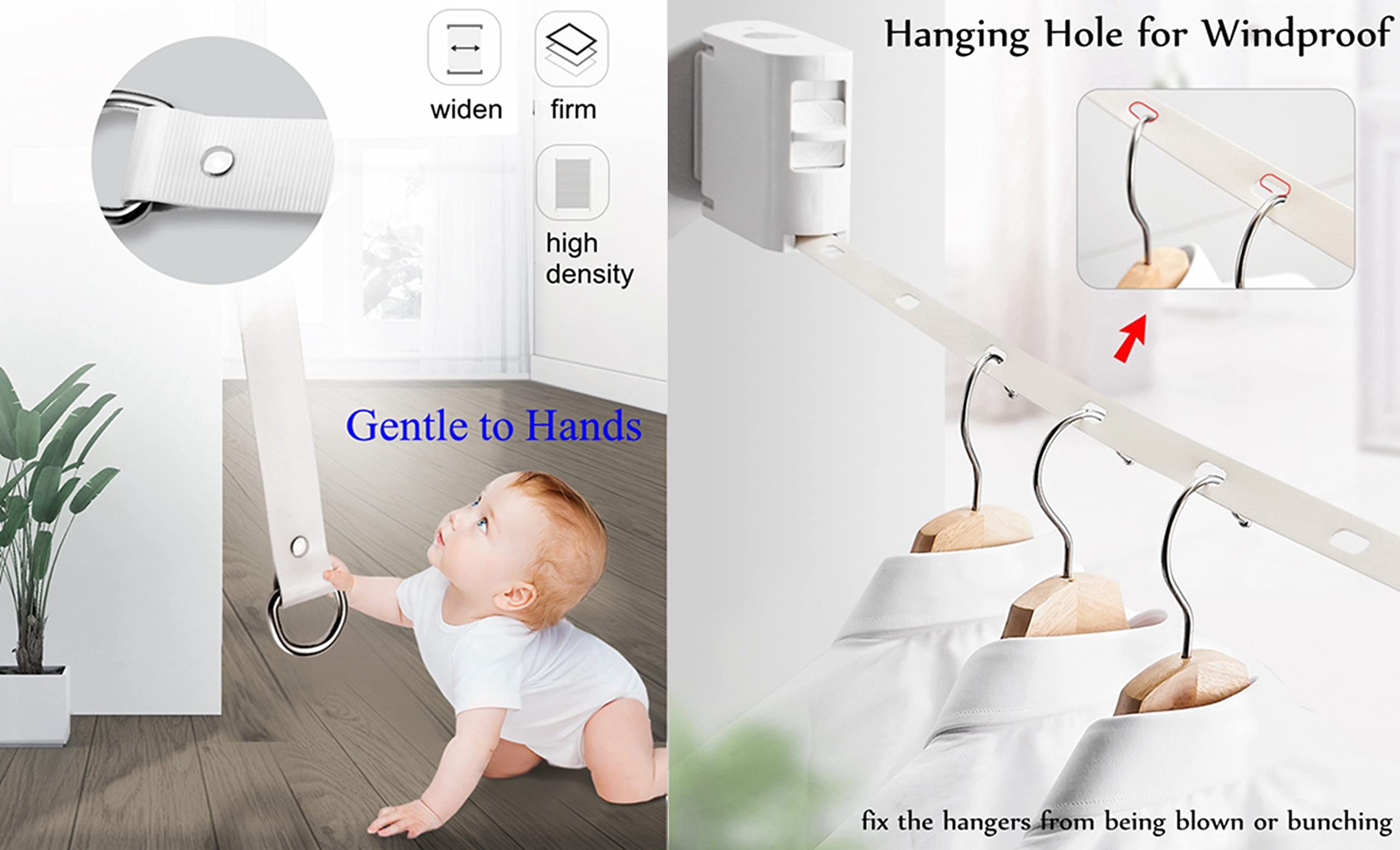 Abhilwy Retractable Clothesline Clothes Line Retracting Outdoor/Indoor, Heavy Duty Adjustable Drying Rope Wire Dryer Widened Bel