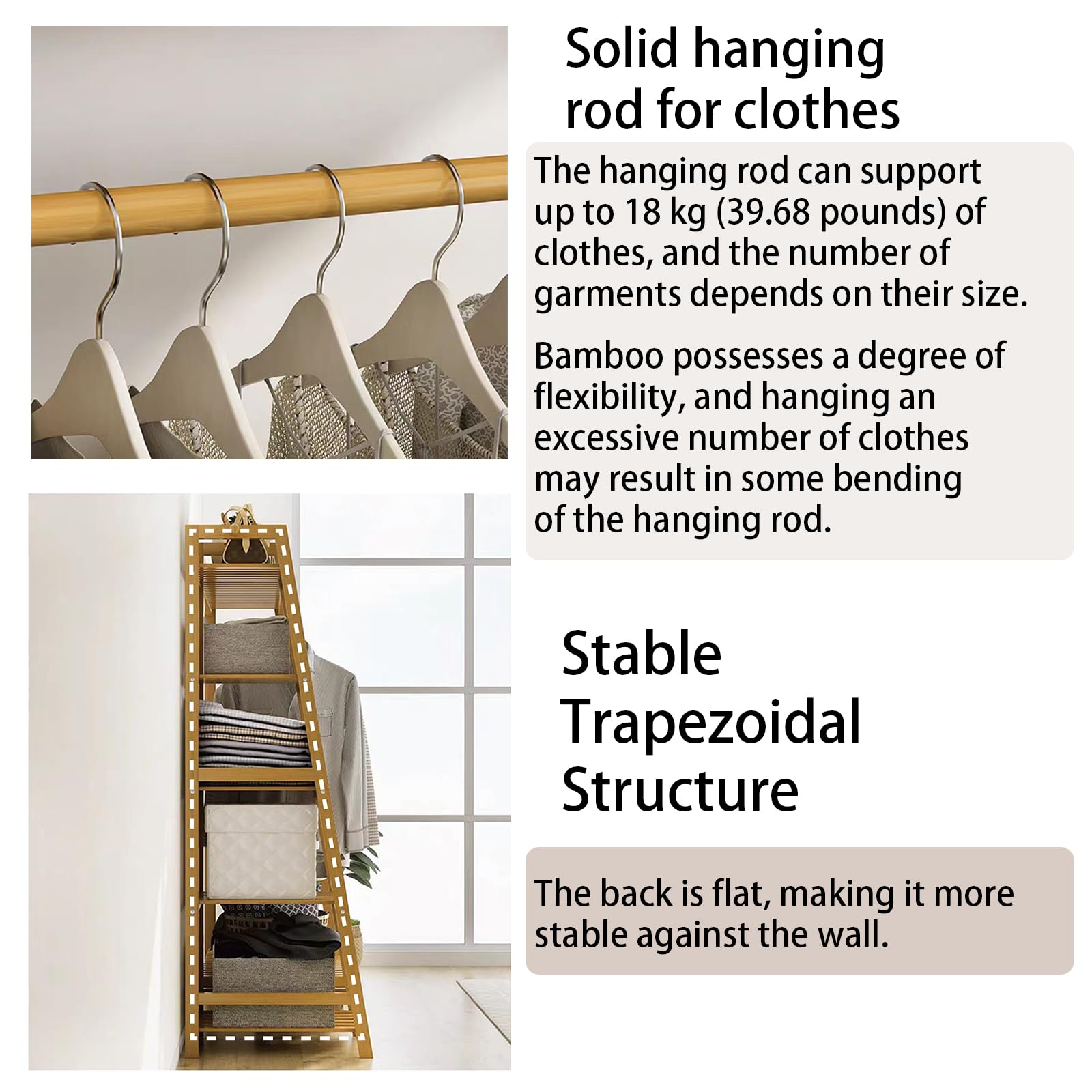 Baveke Bamboo Clothing Garment Rack 7 Tier Storage Shelf Coat Clothes Hanging Rack, Portable Wardrobe Closet Organizer With Top