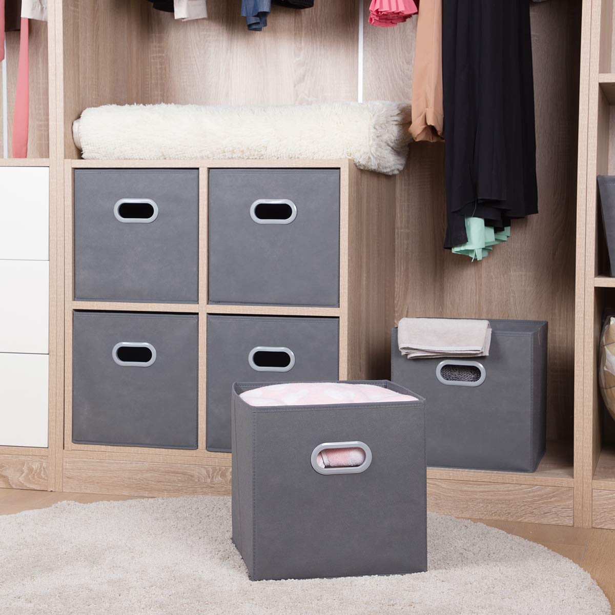 Max Houser Fabric Storage Bins Cubes Baskets Containers With Dual Plastic Handles For Home Closet Bedroom Drawers Organizers (Ca