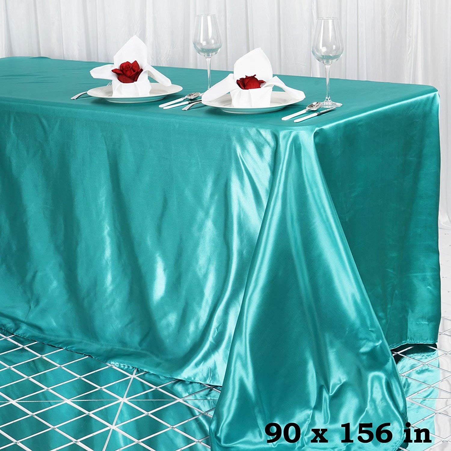 Balsacircle 90X156 Inch Turquoise Satin Rectangle Tablecloth Table Cover Linens For Wedding Table Cloth Reception Events Kitchen