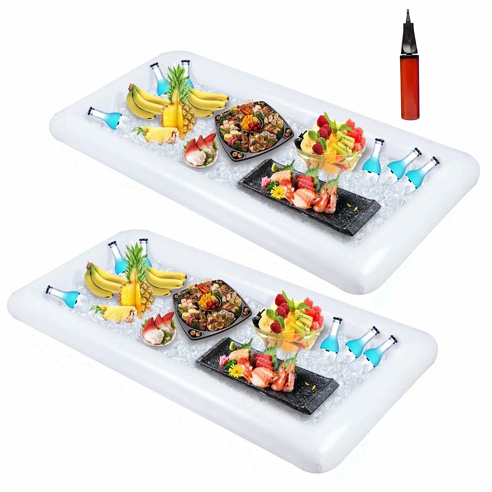 Moon Boat 2 Pcs Inflatable Serving/Salad Bar Tray Food Drink Holder - Bbq Picnic Pool Party Buffet Luau Cooler,With A Drain Plug