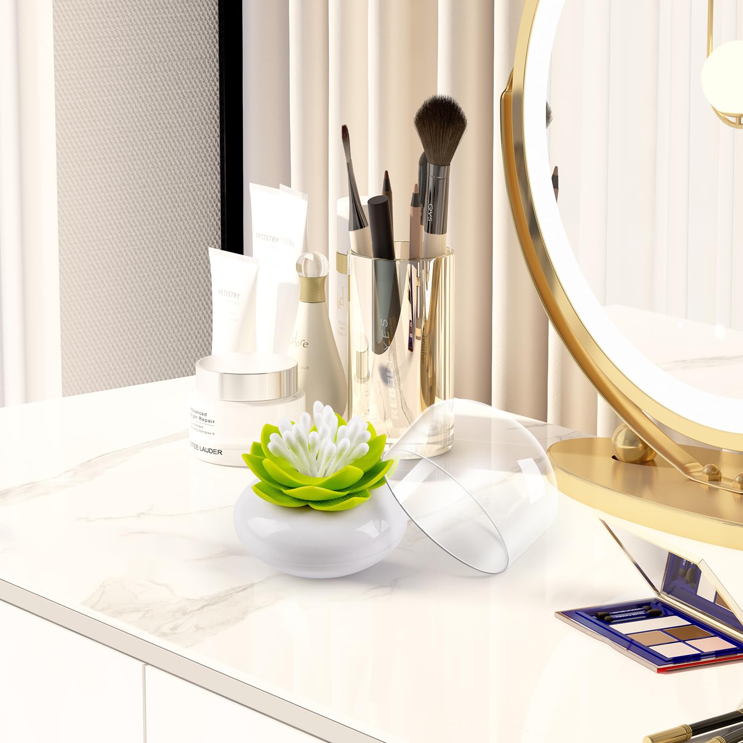 Bloss Cotton Swab Holder Q-Tips Holder Lotus Toothpick Holder Small Toothpick Case Toothpicks Organizer Bathroom Vanity Canister