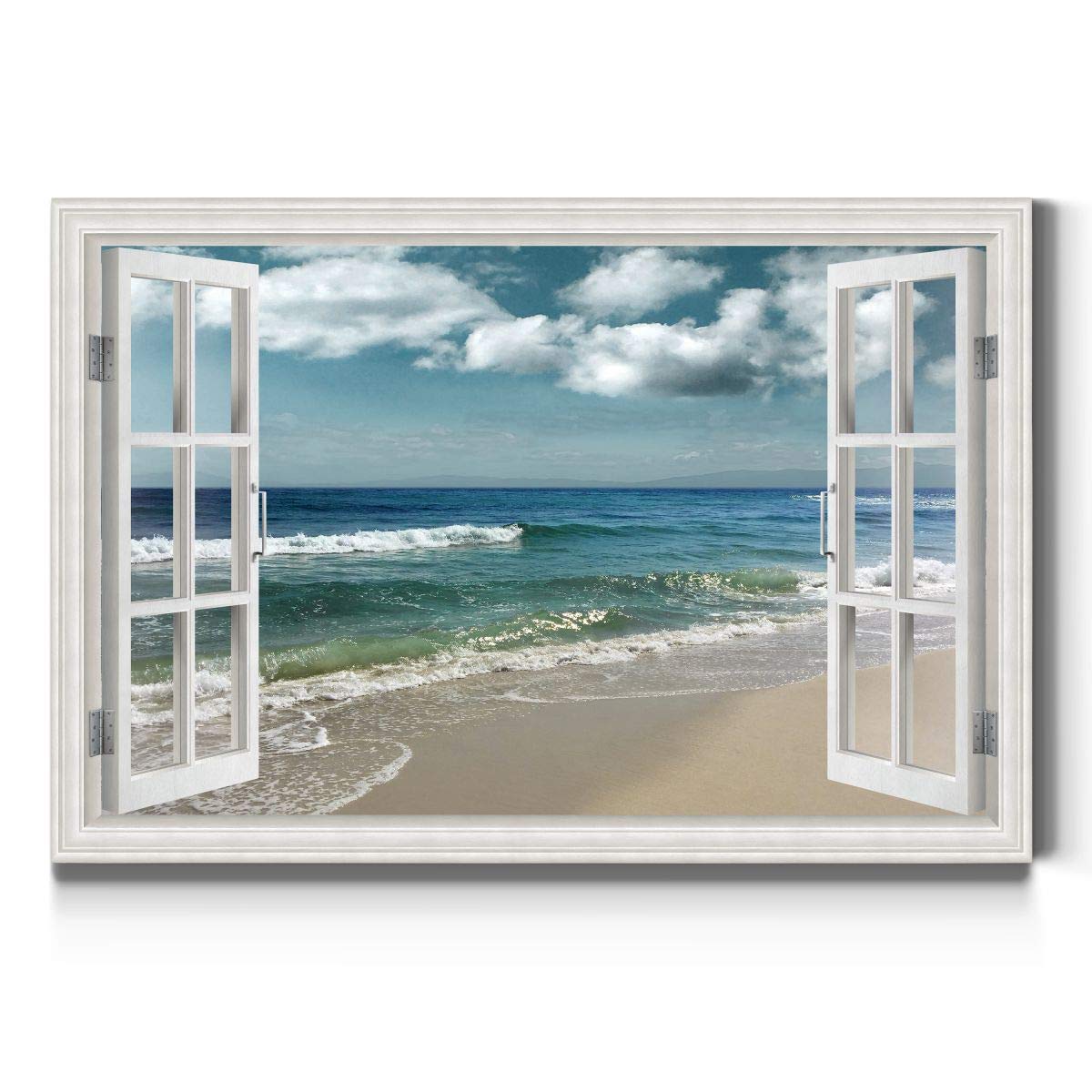 Renditions Gallery Canvas Nature Wall Art Home Paintings & Prints Artwork Cloudy Ocean Beach Sky Glam Romantic Window View Moder