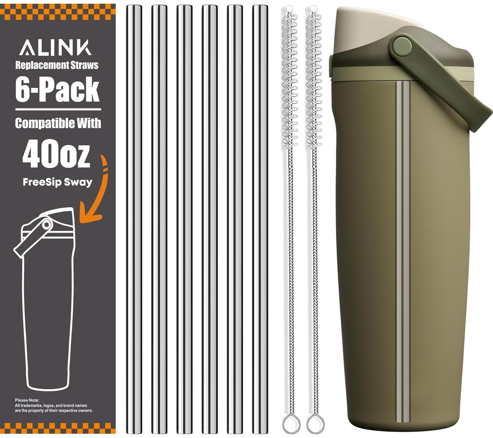 ALINK Stainless Steel Straws for Owala FreeSip Sway 40oz Water Bottle, 6 PCS Reusable Metal Straws Compatible With Owala 40oz Fr