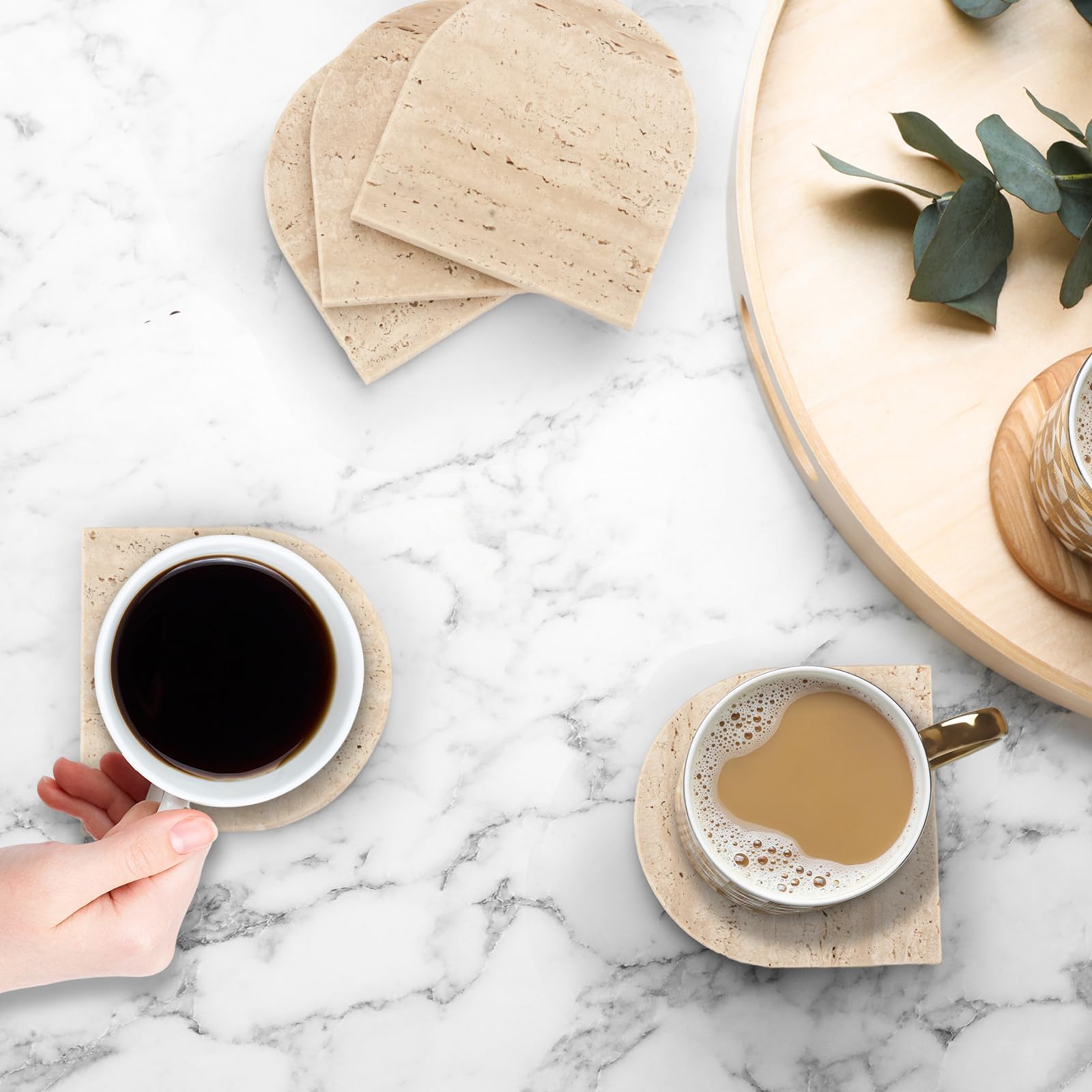 Worhe Marble Coaster For Drinks Set Of 5 Coasters Modern Home Decor For Coffee Natural Marble Stone For Housewarming Party Hotel