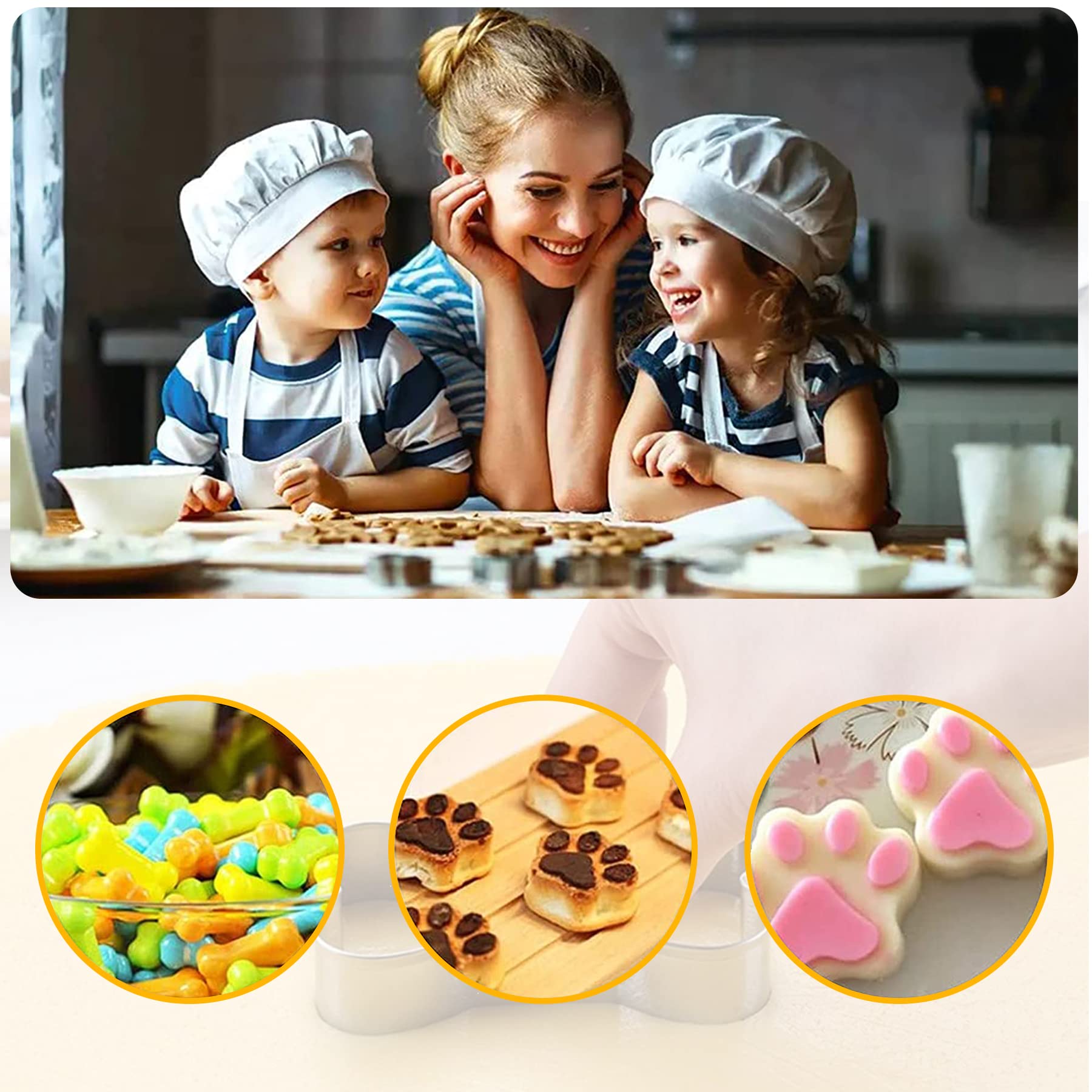 Liudhpsp Set Of 6, 3 Packs Silicone Molds Puppy Dog Paw & Bone Shaped 2 In 1 And Stainless Steel Cookie Cutter,For Homemade Trea