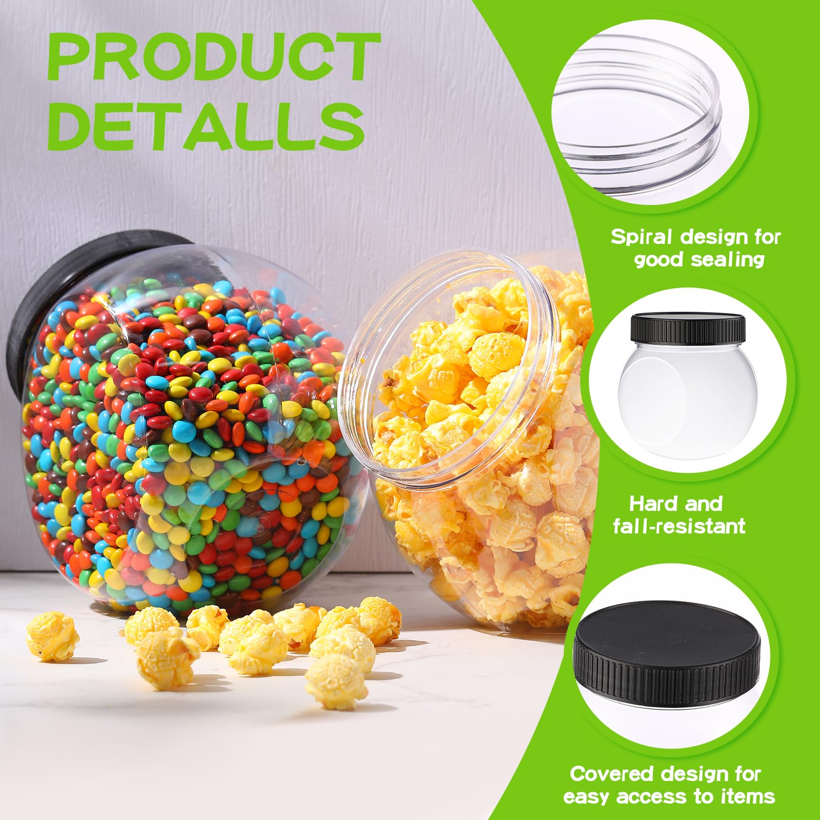 Tradder 24 Pcs Plastic Candy Jars With Lids 8.5 Oz Side Cookie Jar Bulk Kitchen Counter Clear Cookie Container Wide Mouth Candy