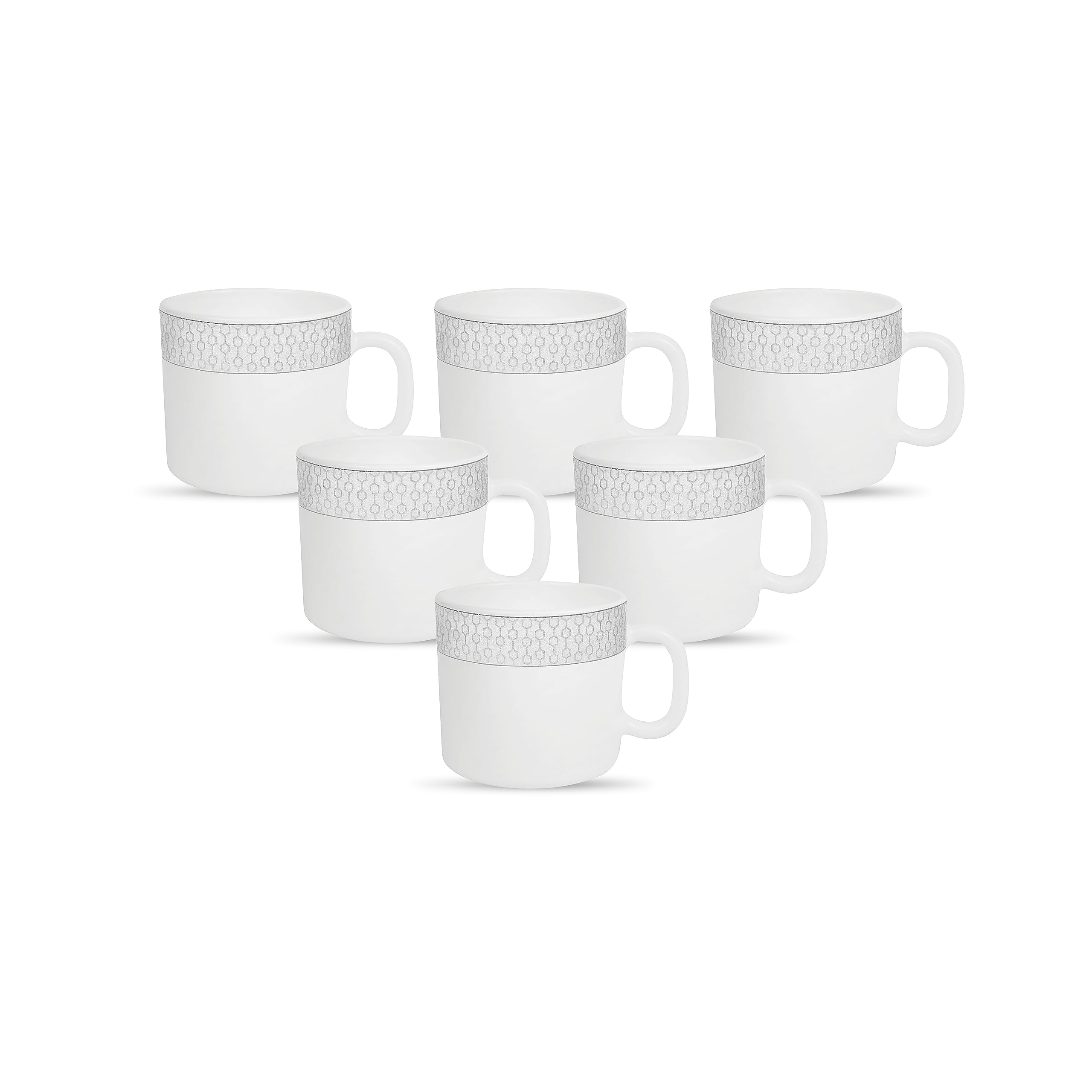 La Opala Diva, Velvett Collection Opal Glass Crockery | Coffee Mug Regular, Set of 6 | Stella Grey, 190 ml | for Tea & Coffee | 