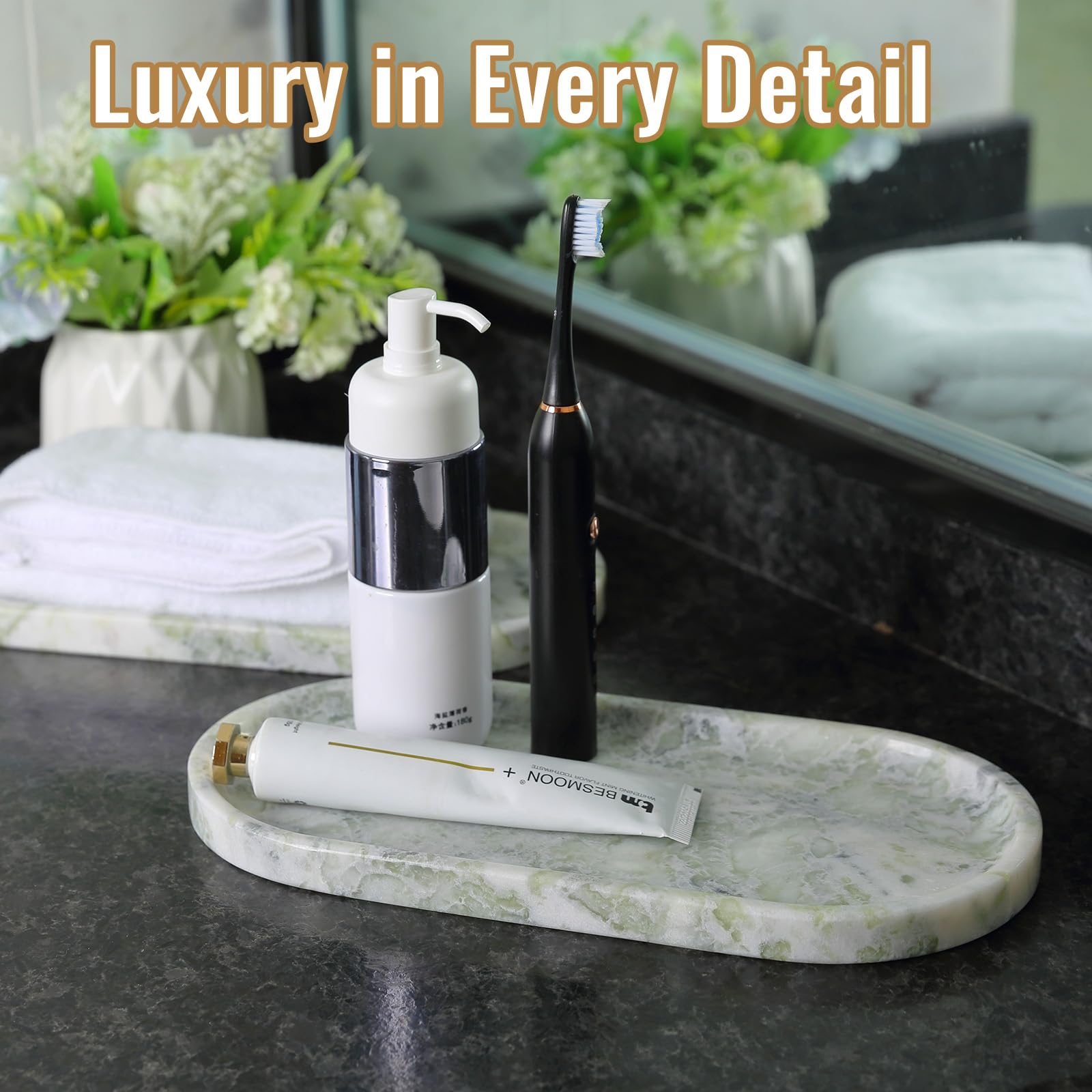 Koville African Natural Marble Tray, 12'' Vanity Decorative Tray For Countertop Organizer, Catchall Tray For Perfume, Candles, J