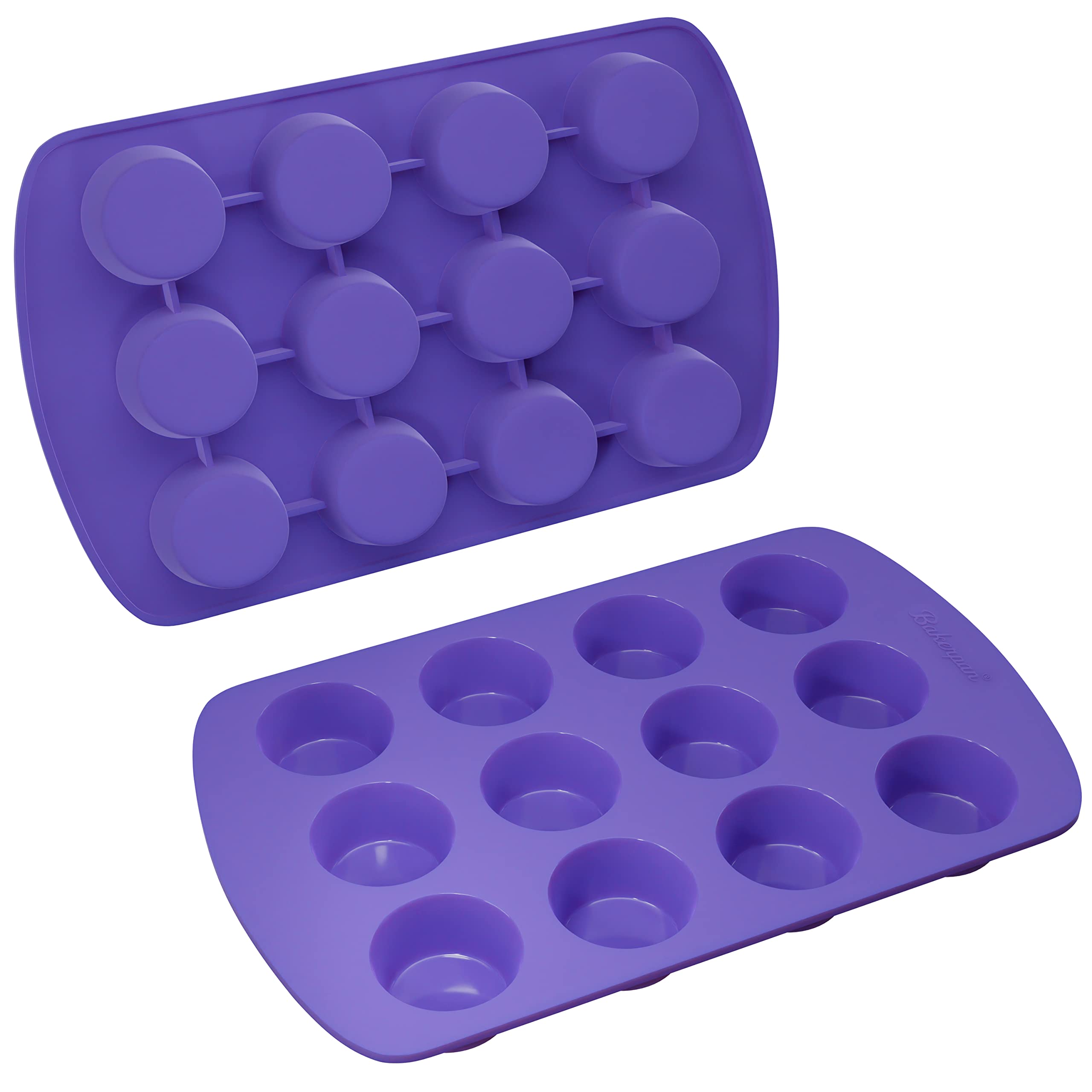 Bakerpan Silicone Mini Muffin Pan Nonstick, Mini Cupcake Pan, Mini Muffin Silicone Molds, 12 Cavities - Set Of 2