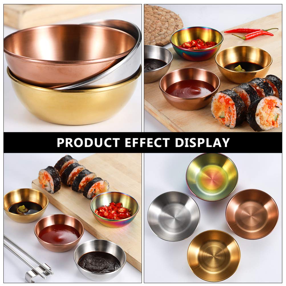 Doitool 4Pcs Stainless Steel Sauce Dishes Round Sushi Dipping Bowls,Sushi Dipping Sauce Dishes Seasoning Dish Saucer Bowl Mini A