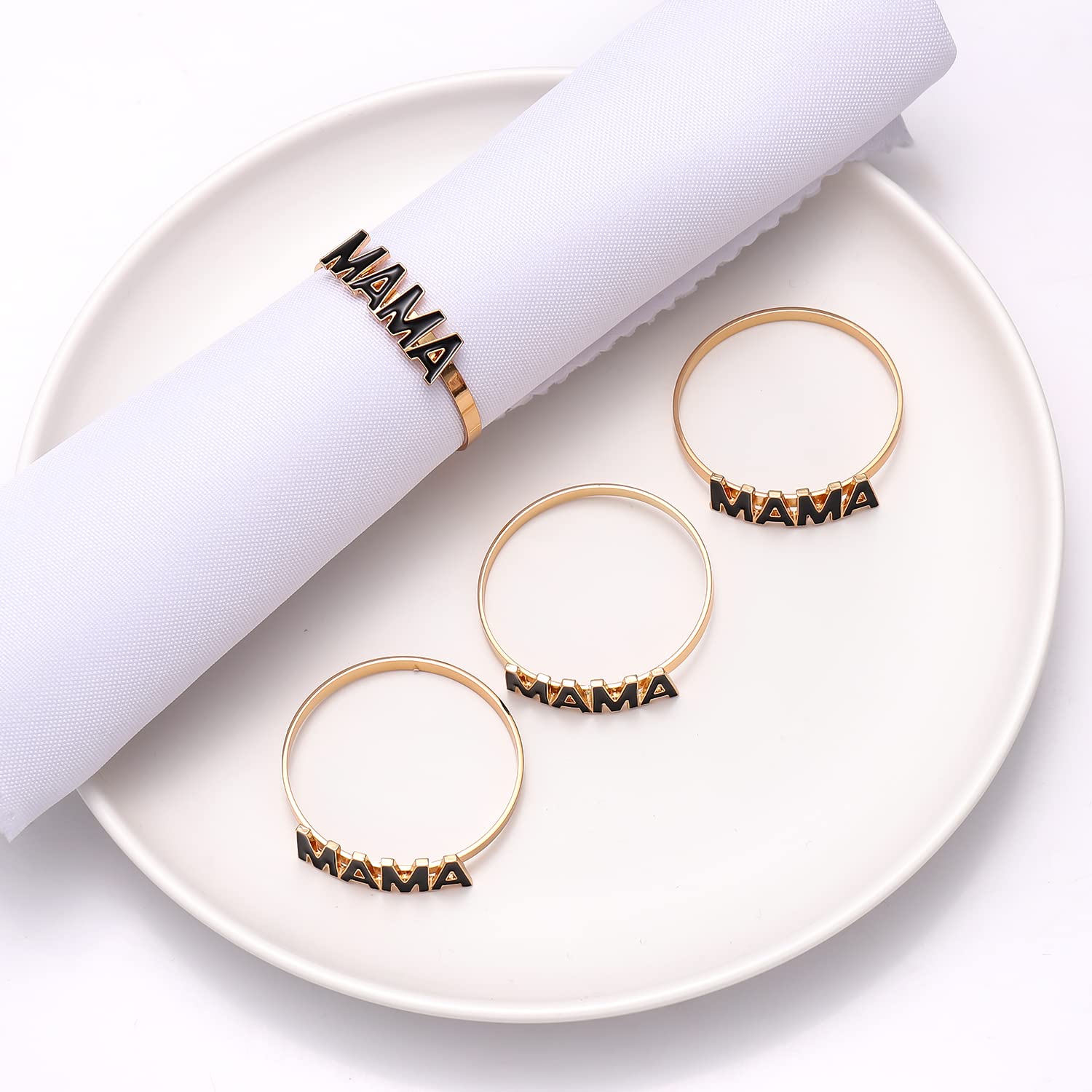 9Pcs Mama Napkin Rings Enamel Rhinestone Heart Mom Napkin Holder Rings Mothers Day Birthday Banquet Table Decor (Black Mama)