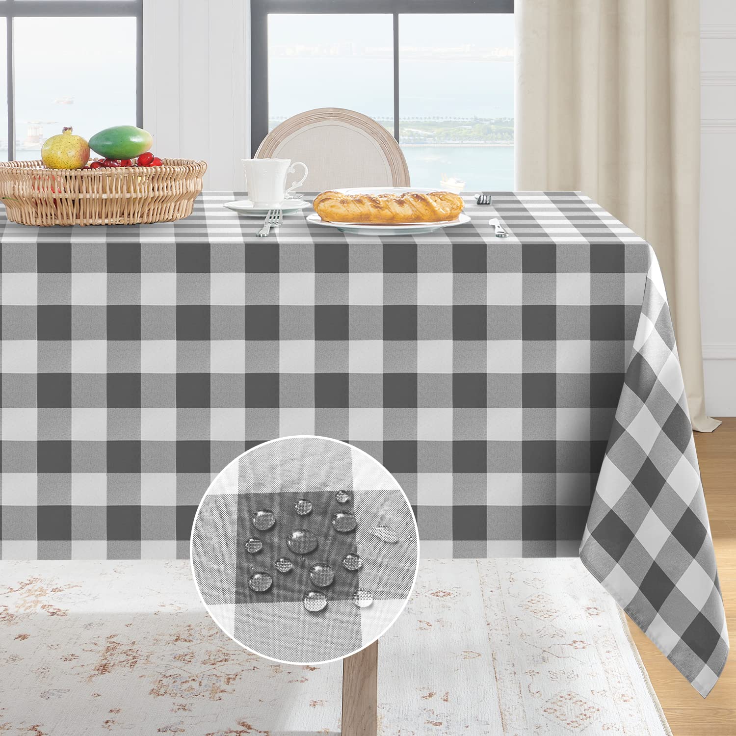 Softalker Gingham Checkered Rectangle Tablecloth - Waterproof Buffalo Plaid Table Cloth Stain Resistant Washable Polyester Table