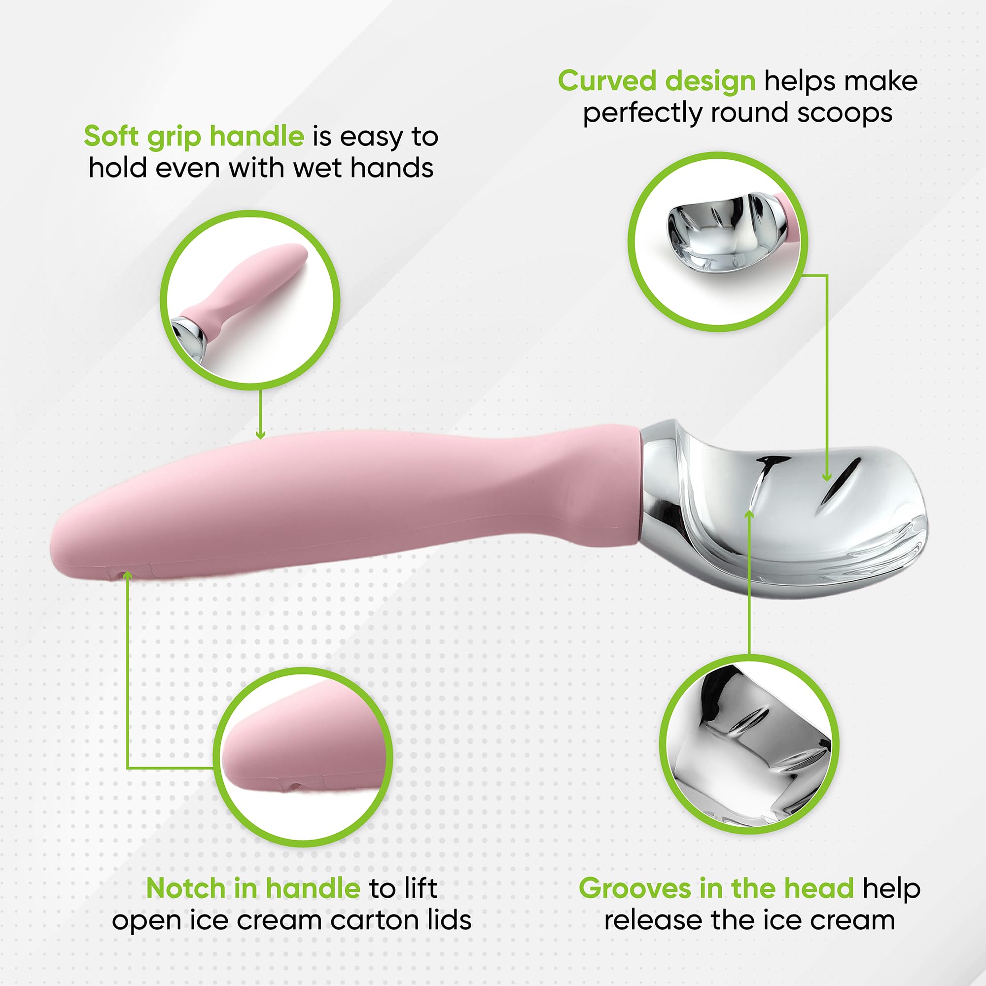 Spring Chef Ice Cream Scoop With Soft Grip Handle, Professional Heavy Duty Sturdy Scooper, Premium Kitchen Tool For Cookie Dough