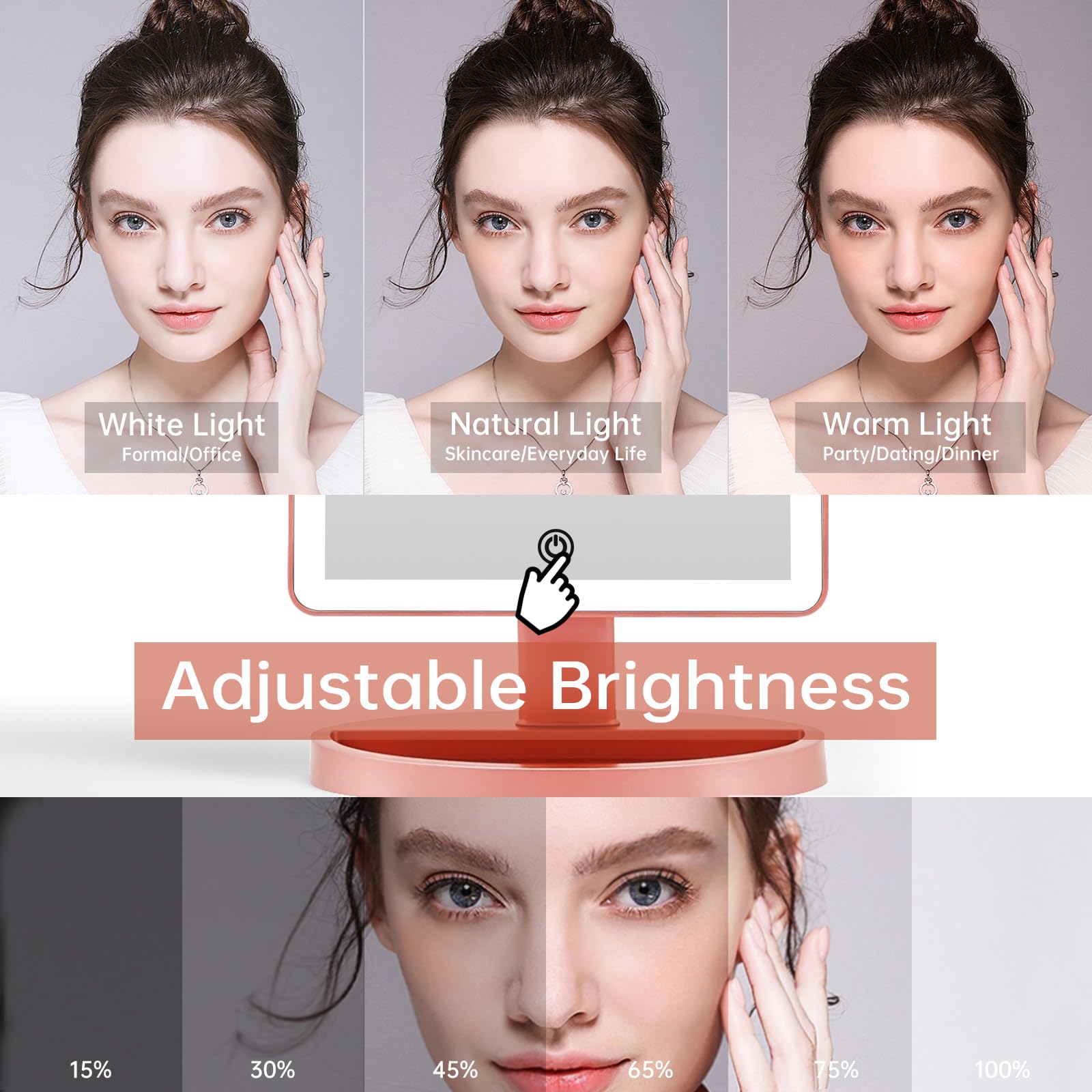 Funtouch Large Lighted Vanity Makeup Mirror, 14.56 In X 8.97 In, 88 Led, 360 Rotation Touch Screen, 10X Magnification Tabletop C