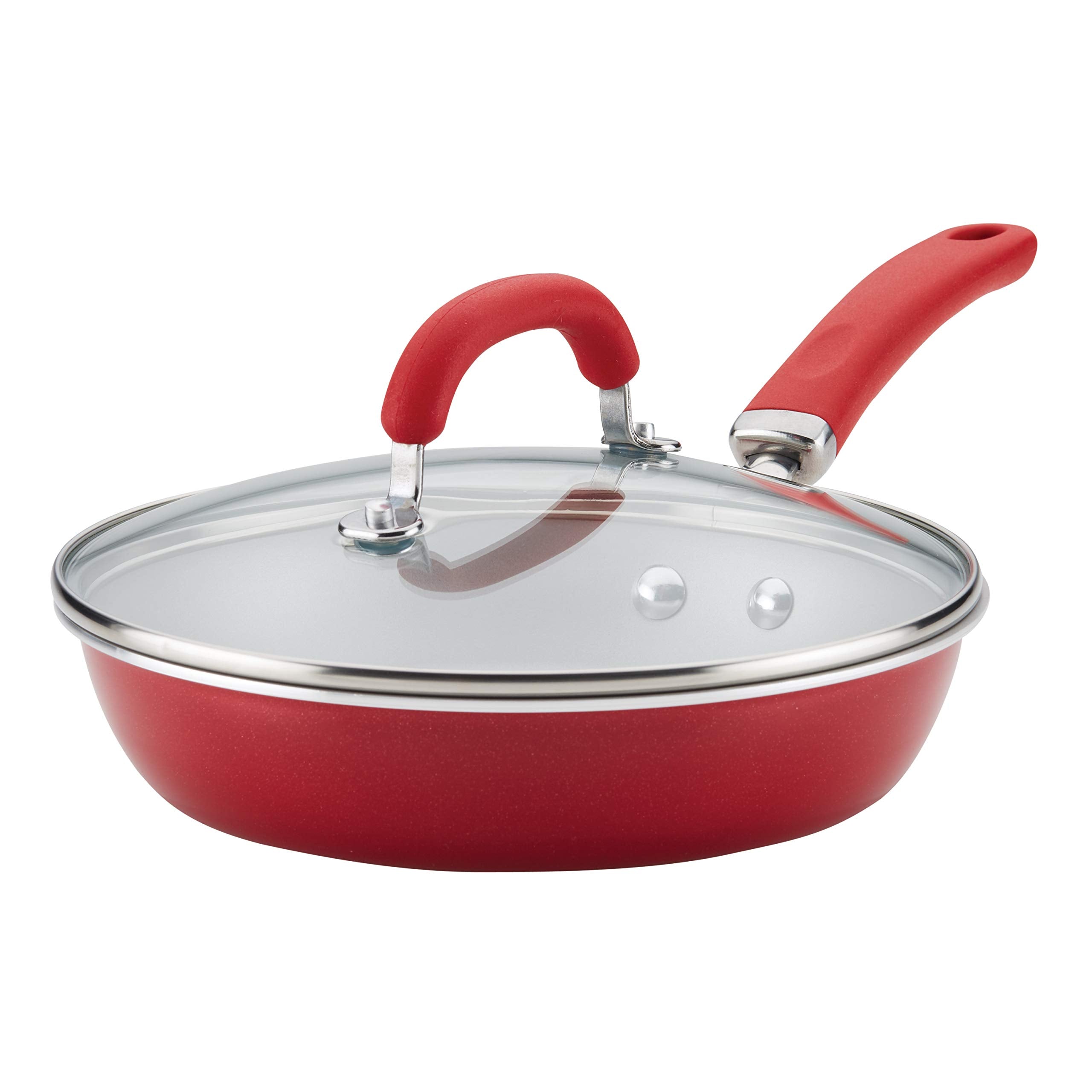 Rachael Ray 11999 Create Delicious Deep Nonstick Frying Pan/Fry Pan/Skillet With Lid - 9.5 Inch, Red