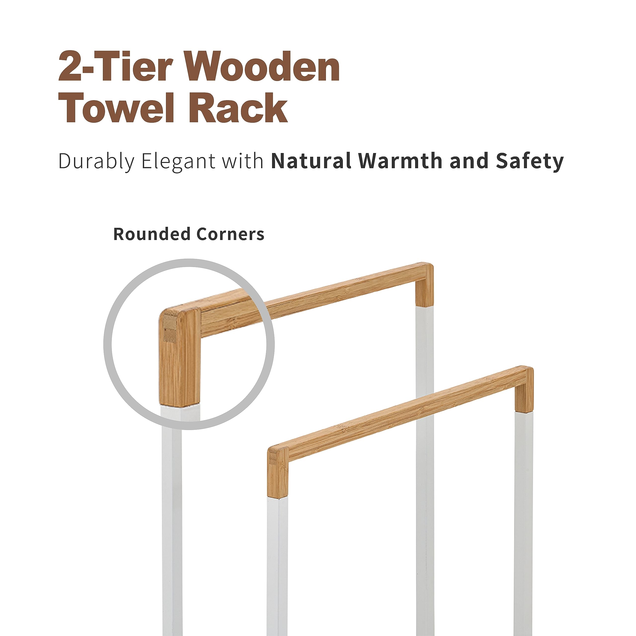 Ikloo 2 Tier Free Standing Towel Rack, Towel Rack Stand For Bathroom, Wood Bar Bath Towel Holder Stand, Quilt Racks Free Standin