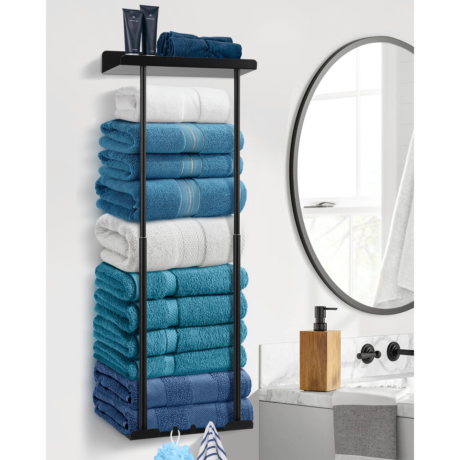 Hommtina Bathroom Towel Storage Black Towel Holder Bathroom Decor Aesthetic Towel Racks For Bathroom Bath Towel Storage For Roll