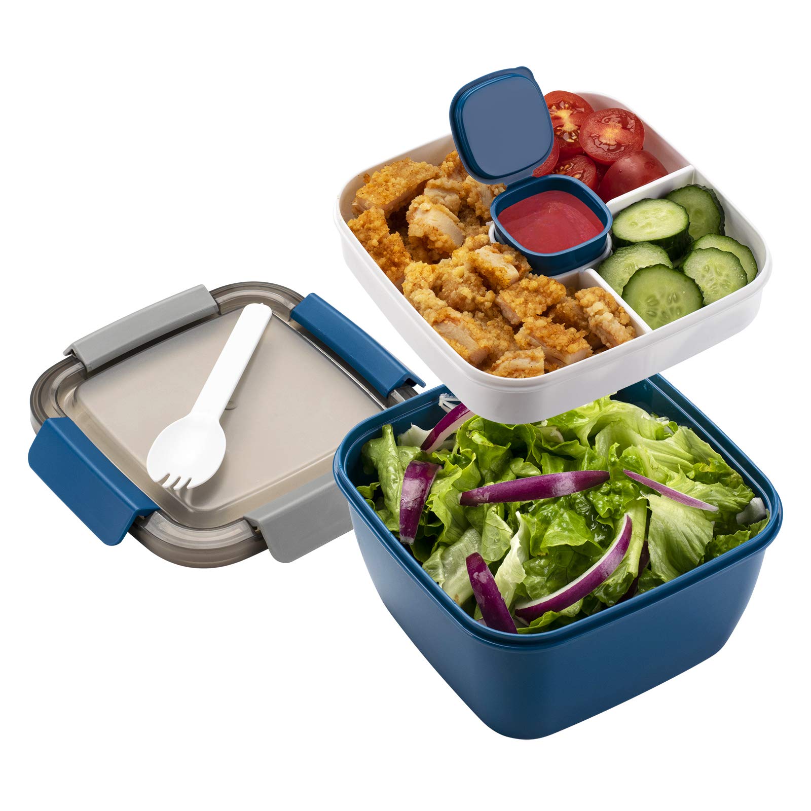 Freshmage Salad Lunch Container To Go, 52-Oz Salad Bowls With 3 Compartments, Salad Dressings Container For Salad Toppings, Snac