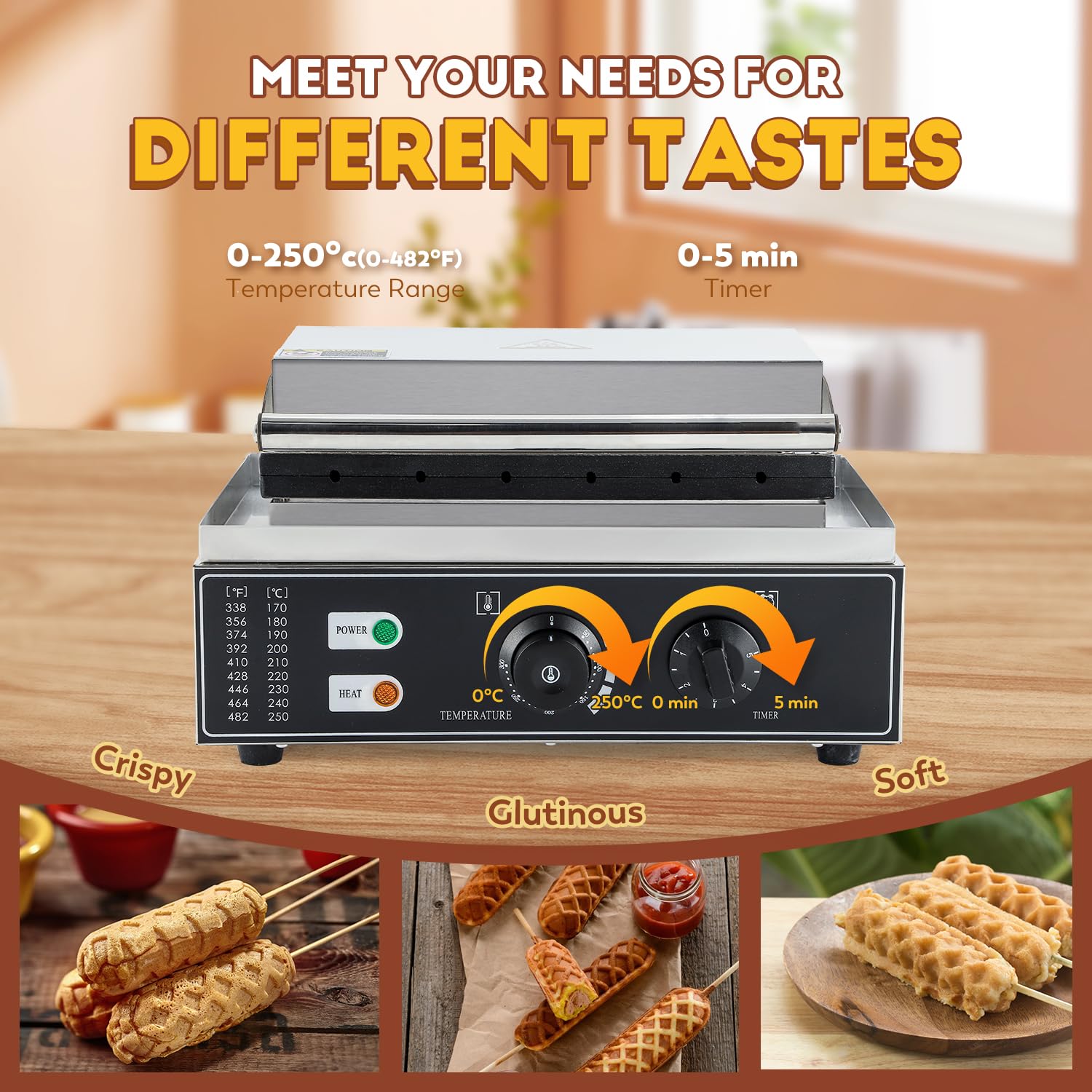 Cgoldenwall Commercial/Home Corn Dog Waffle Maker Machine 1550W 6Pcs French Muffin Irons Non-Stick Stainless Steel Waffle Stick