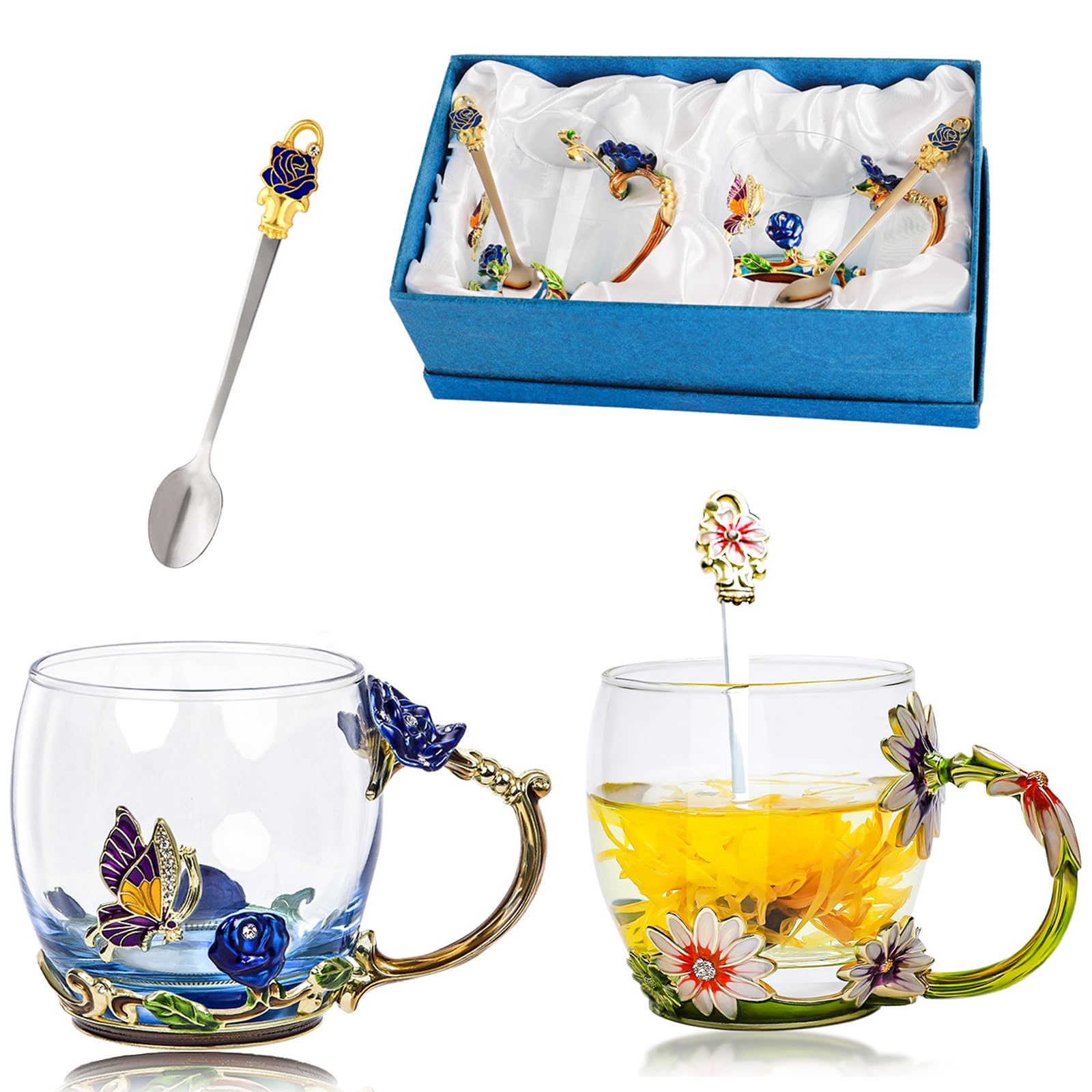 Tea Cup Glass Coffee Mugs,Fancy Tea Cup Set Birthday Christmas Valentine s Day Gift Idea for Tea Lover and Women Novelty Coffee 