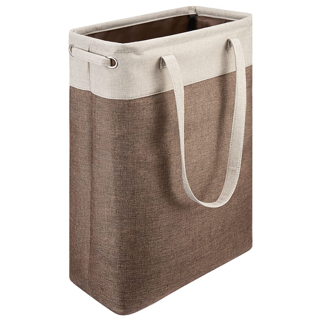 I Bkgoo Laundry Basket With Handles Beige&Brown Slim Laundry Bin Collapsible Dirty Clothes Basket Narrow Laundry Bag Foldable Di