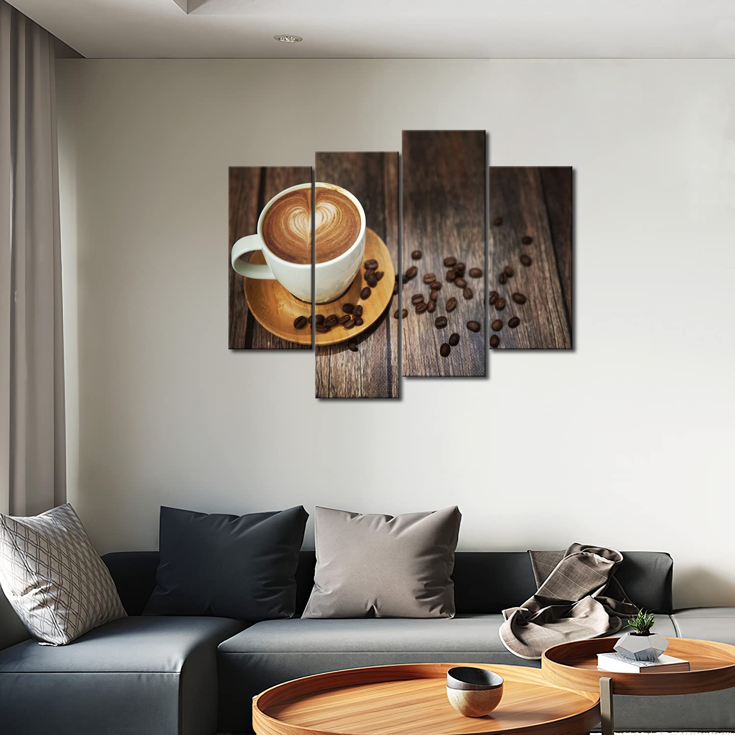 Brown Coffee with Heart Pattern in White Cup Wall Art Painting The Picture Print On Canvas Food Pictures for Home Decor Decoration Gift