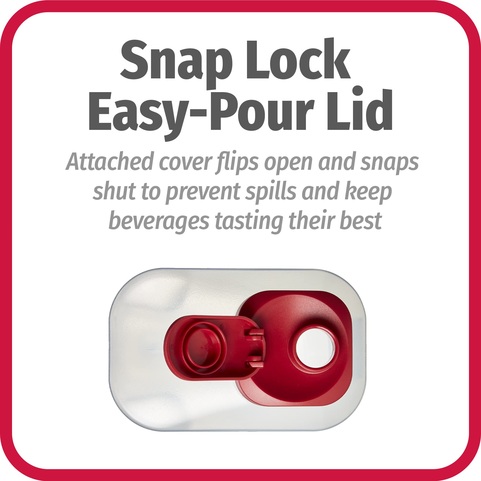 Goodcook 3 Quart Mixing Easy Pour Bottle With Measurements Rounded Grip, Tighten Square Cap With Snap Lock Cap, Clear And Red