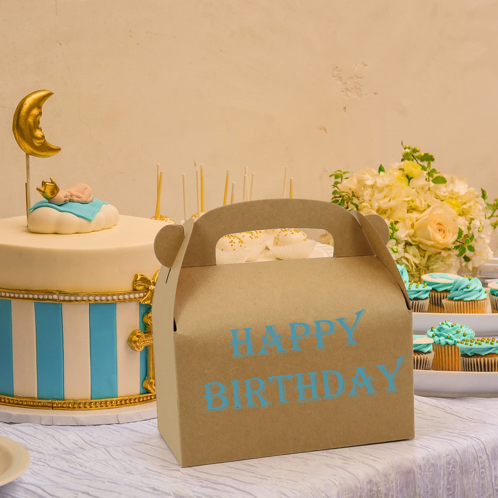 Oletx 24-Pack Brown Party Favor Treat Boxes, Goodie Boxes, Gable Paper Gift Boxes With Handles. Perfect For Birthday, Babyshower