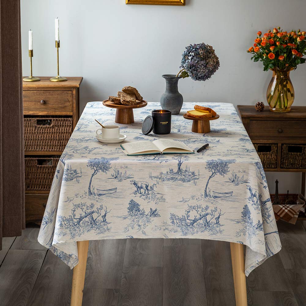 Glory Season Rustic Tablecloth Classic French Village Printed Linen Fabric Table Cover Farmhouse Decoration 55X102 Inches Rectan