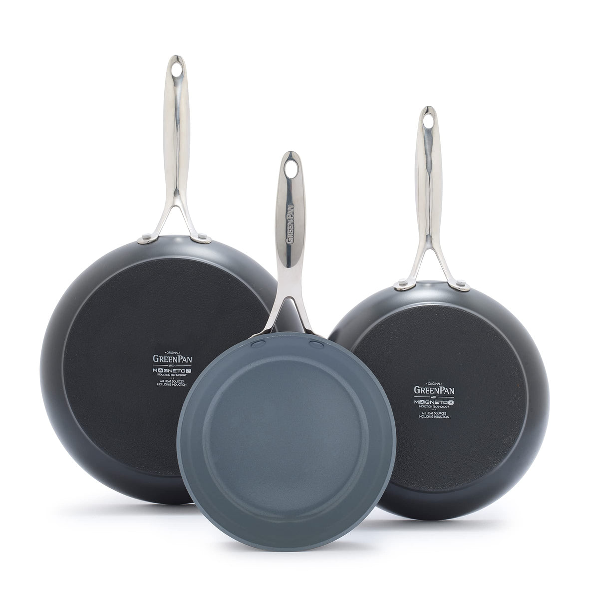 Greenpan Valencia Pro Hard Anodized Healthy Ceramic Nonstick 8'' 9.5'' And 11'' Frying Pan Skillet Set, Pfas-Free, Induction, Di