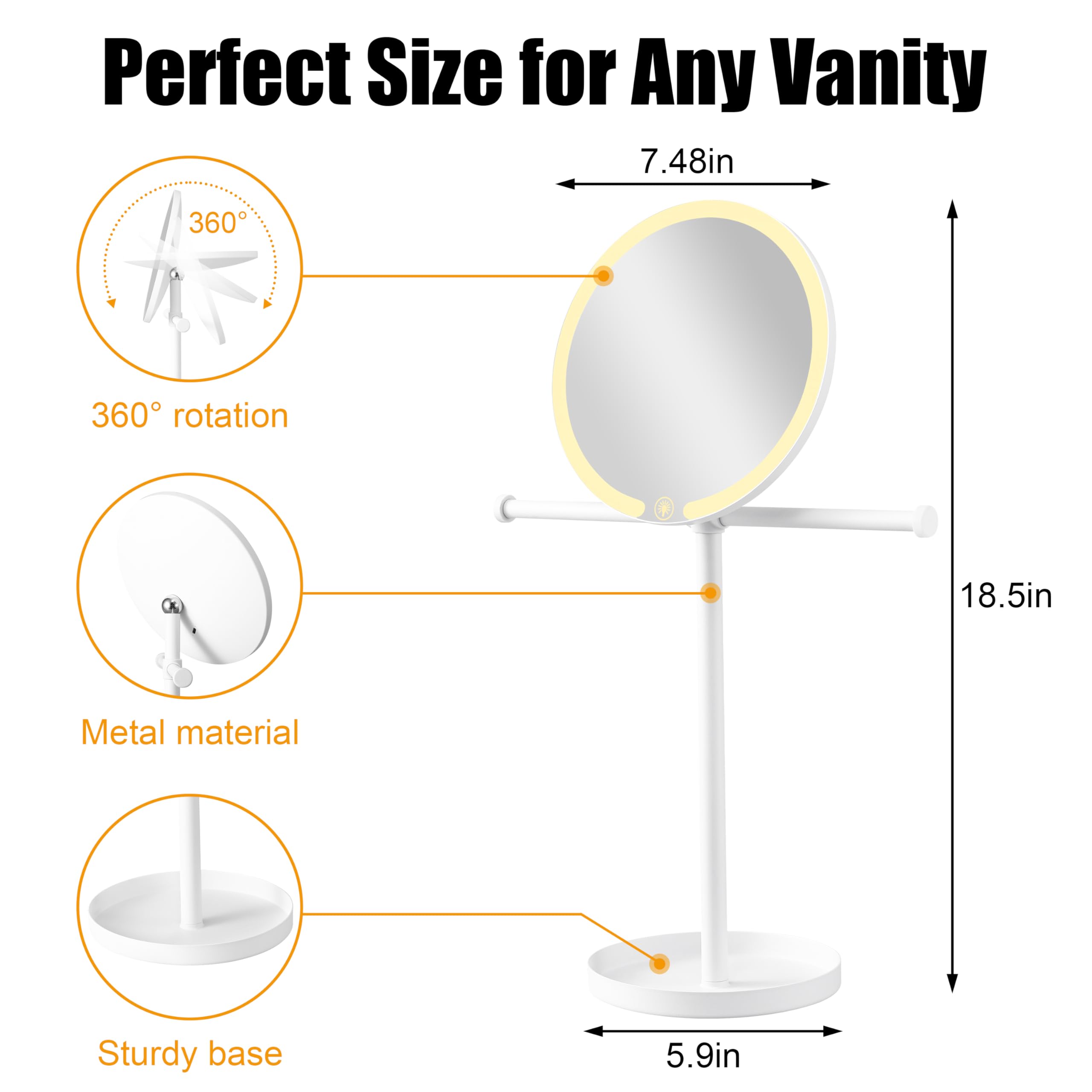 2 In 1Lighted Jewelry Organizer Stand With Makeup Mirror - Led Touch Control Vanity Mirror Necklaces Organizer - 3 Light Modes,