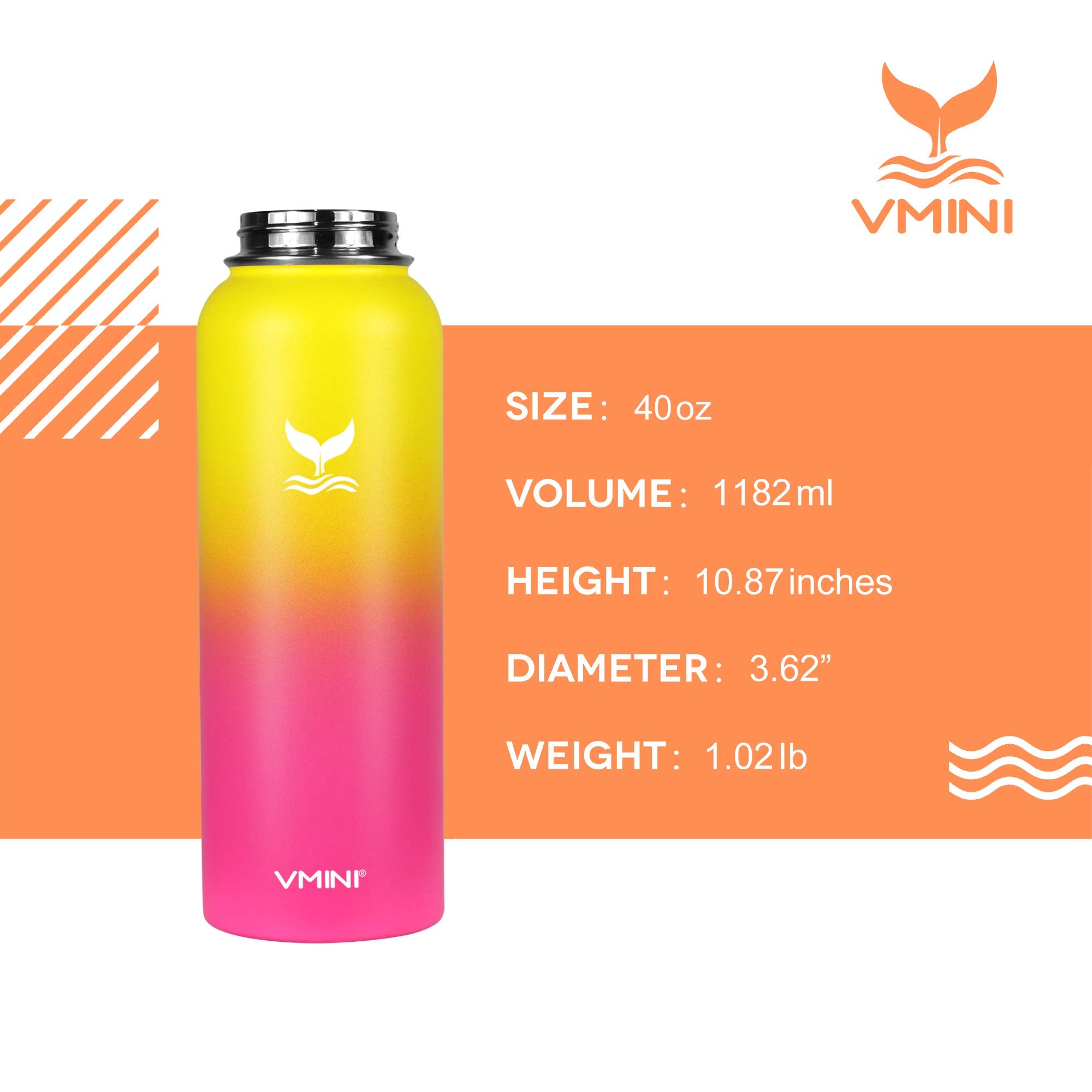 Vmini Water Bottle With Straw, Wide Rotating Handle Straw Lid, Wide Mouth Vacuum Insulated Stainless Steel Water Bottle, Gradien