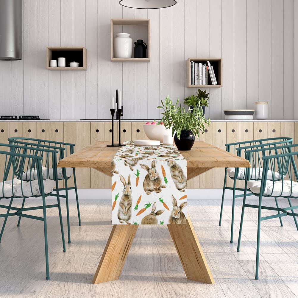 Easter Bunny Carrot Table Runner, Seasonal Spring Easter Rabbit Tablecloth Kitchen Dining Table Decoration For Home Party Decor