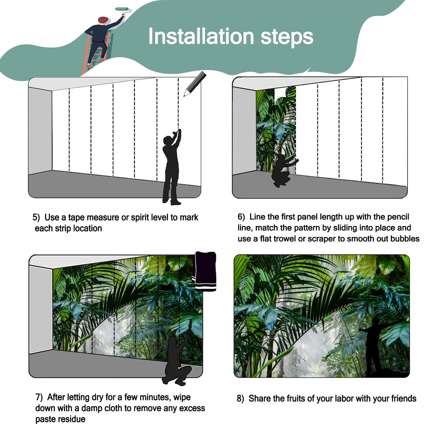 Yqwdmx -Rainforest Leaves Fabric Wallpaper Green Trees Mural Bedroom 180'' X 115'' (Not Peel And Stick)