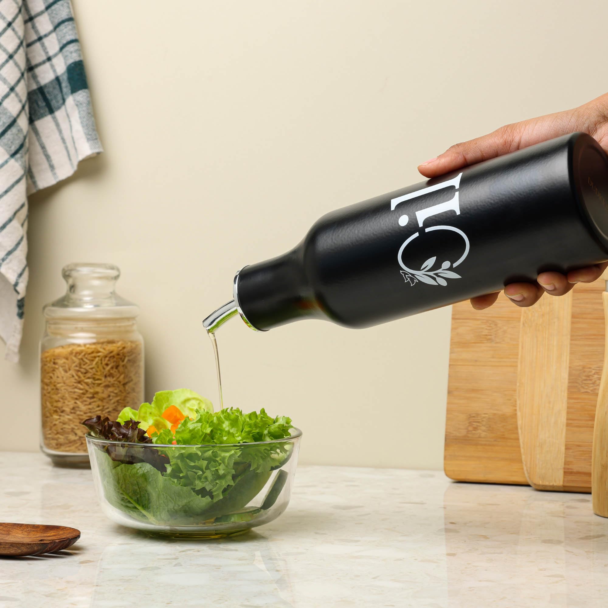 Dudki 1 Litre Stainless Steel Oil Pourer | Oil Dispenser For Kitchen | Cooking Oil Bottle For Kitchen | Cooking, Home, Restauran