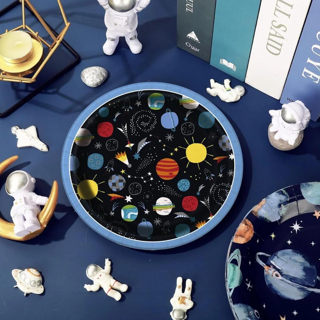 Unique 7'' Round Dessert Paper Plates Outer Space | 8 Pcs, Multi