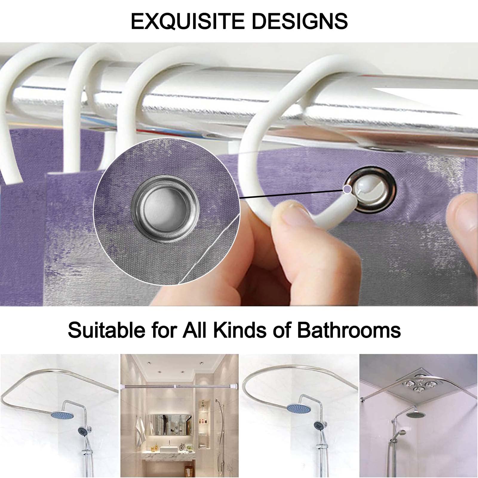 Lnond 4Pcs Purple Bathroom Shower Curtain Sets With Rugs, Purple And Grey Painting Art Bathroom Sets With Shower Curtain And Rug