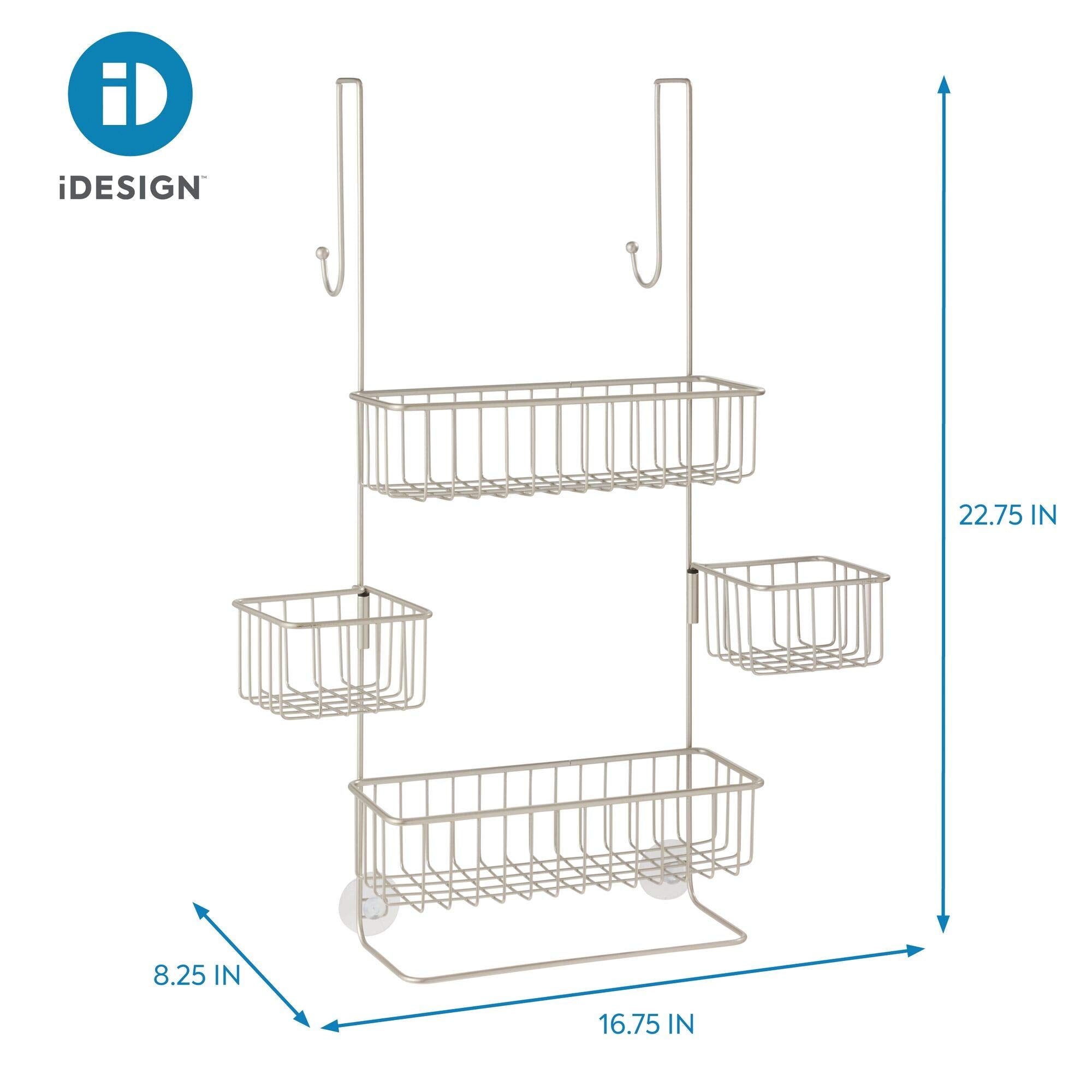 Idesign The Metalo Collection Over-The-Door Hanging Shower Caddy Organizer, 22.7 X 10.5 X 8.2, Satin