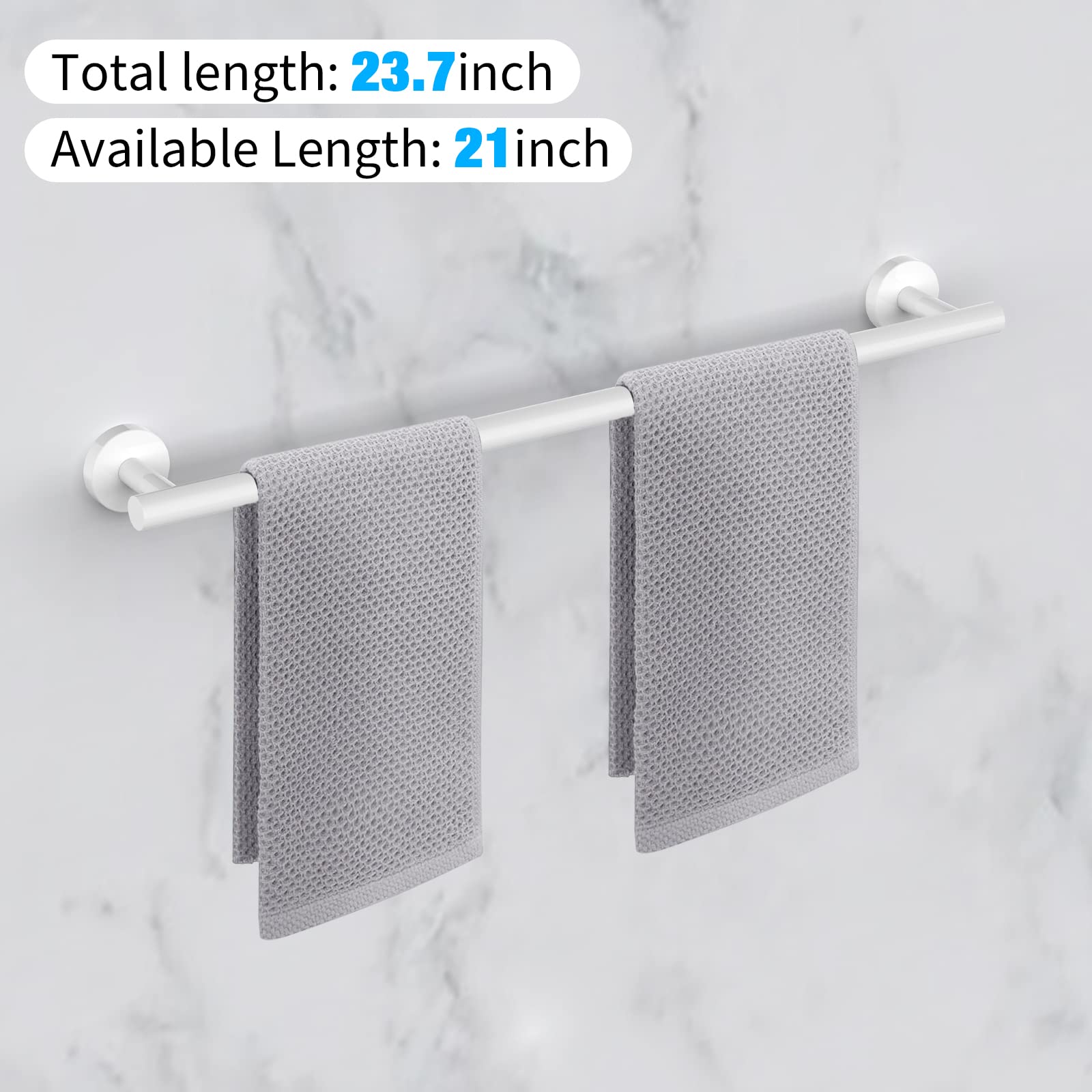 Cilee 2 Pieces White Bathroom Towel Bar  24 Inch Double Towel Racks Bathroom Towel Holder Towel Hanger for Bathroom Stainless Steel Wall Mount
