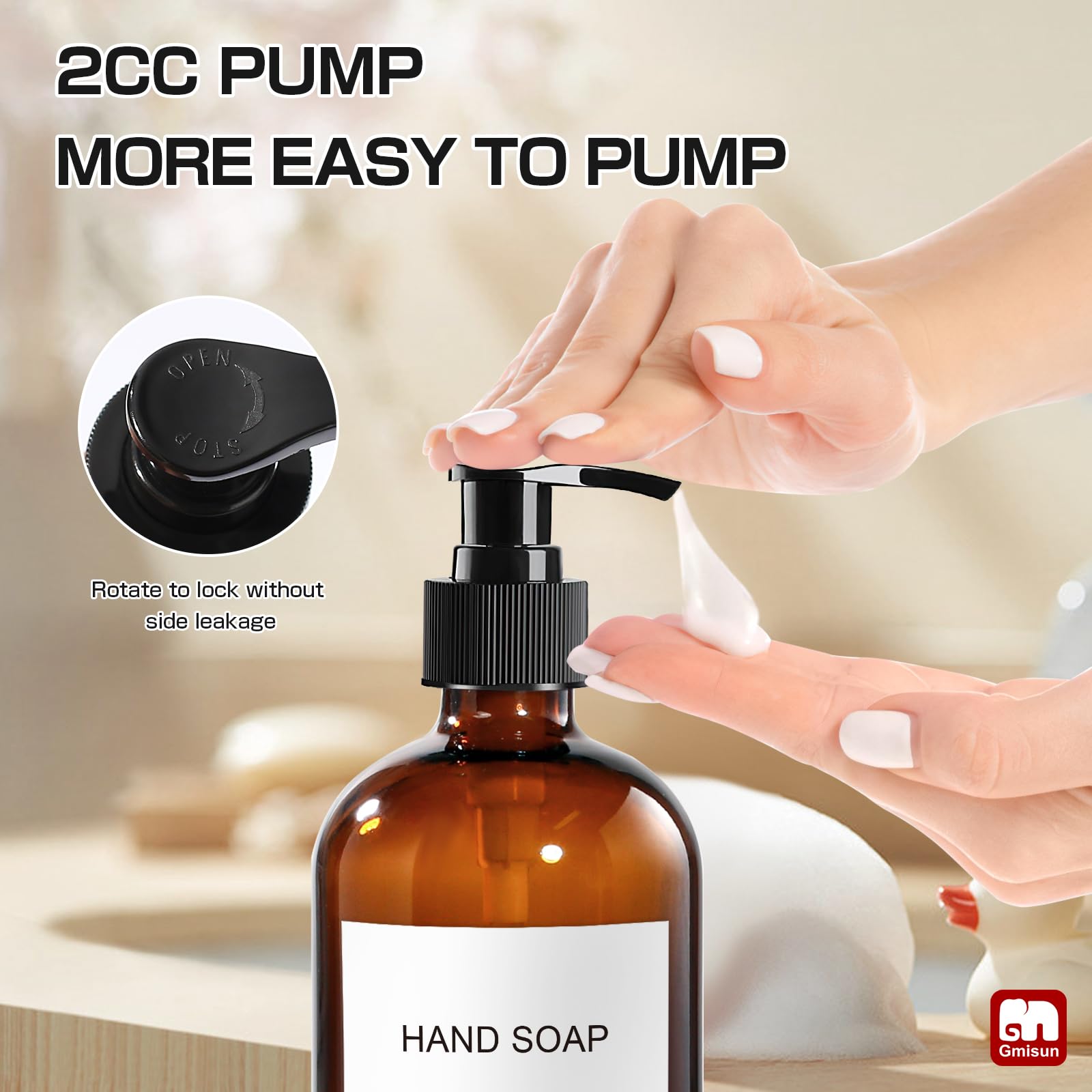 Gmisun Amber Glass Soap Dispenser,16Oz Kitchen Soap Dispenser With Pump, Pump Bottle Dispenser For Bathroom/Kitchen Countertop,