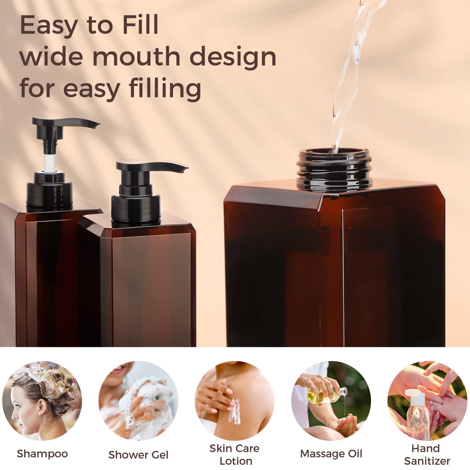 Suream 27Oz Bathroom Countertop Soap Dispensers, Plastic Lotion Dispenser, Refillable Cosmetic Pump Dispensers, Square Bathroom