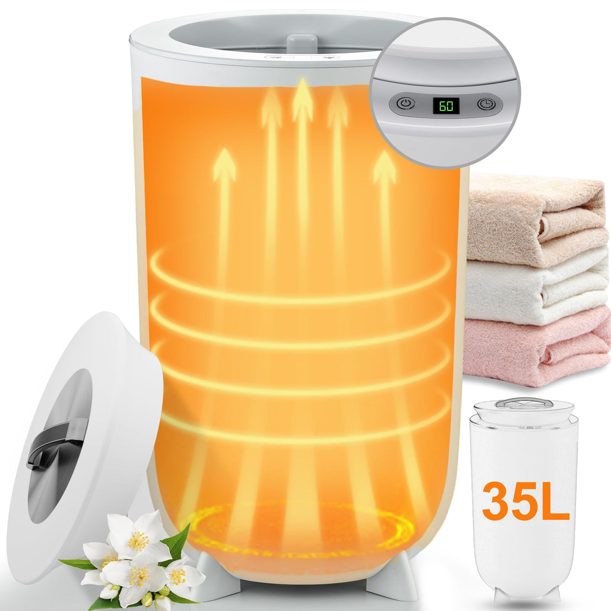 Towel Warmer, Towel Warmer For Bathroom With Aroma Tray,Luxury Towel Warmer Bucket,Auto Shut Off,Adjustable Timer 15/30/45/60, F