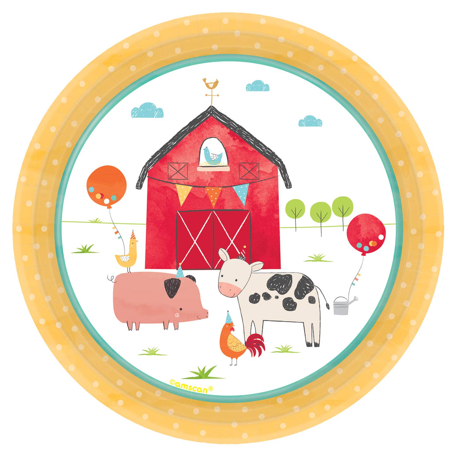 Amscan Barnyard Birthday Round Plates, 7'' (8-Pack) - Vibrant & Durable Party Plates, Perfect For Kids' Farm-Themed Celebrations